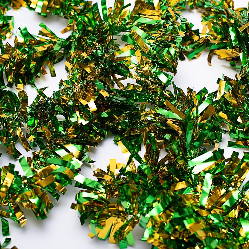 Anderson's Green & Gold Metallic Tinsel Twist for Trailer Or Golf Cart, 4 inches Wide x 25 ft Long, Christmas, Birthday, Mardi Gras, Graduation and Holiday Garland Decor for Parties and Parades
