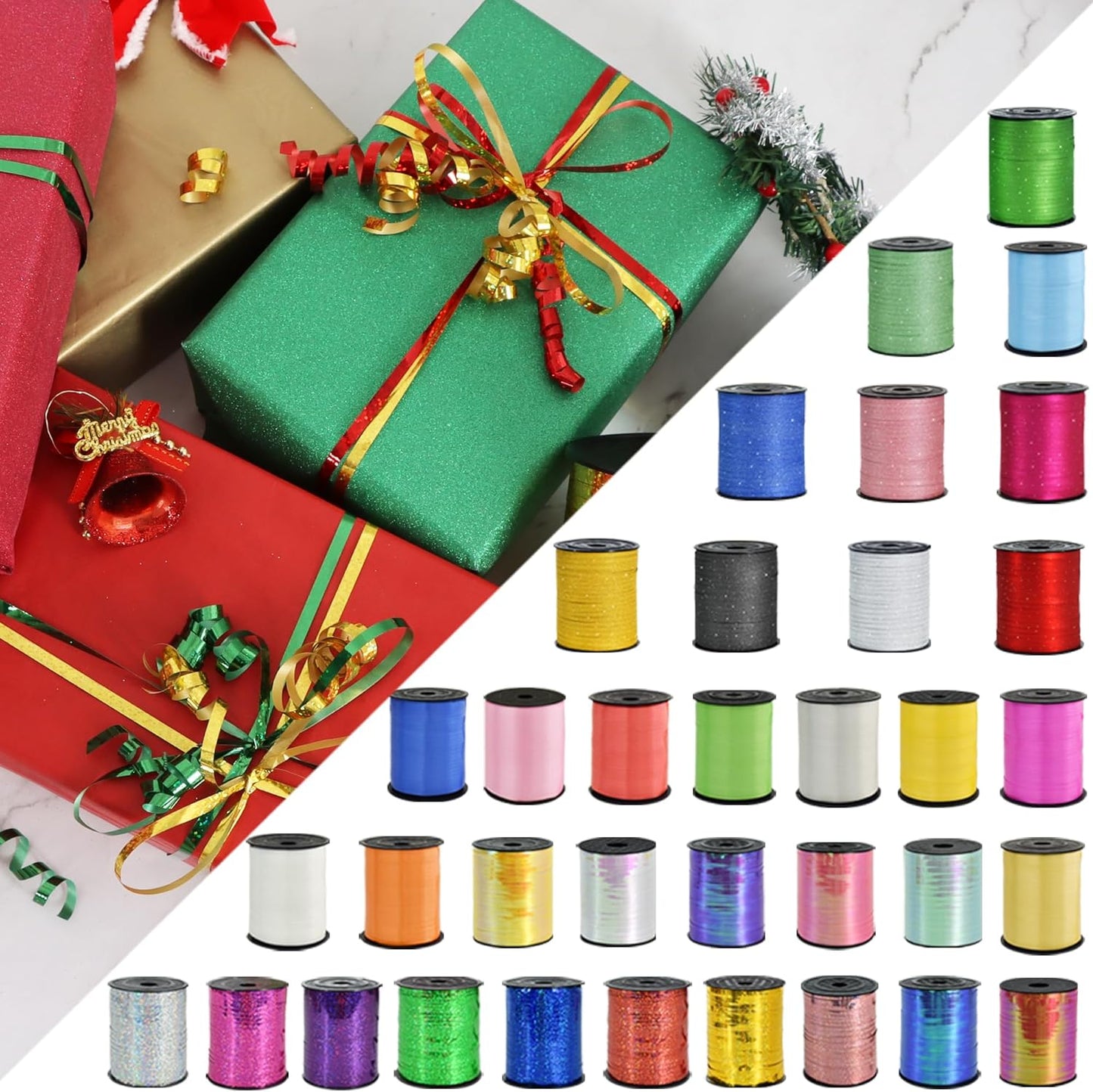 BEISHIDA 500 Yards Red Ribbon Crimped Curling, Balloon String Shiny Metallic Roll for Gift Wrapping Ribbon for Birthday Party Festival Art Craft Decor Florist Flowers Decoration