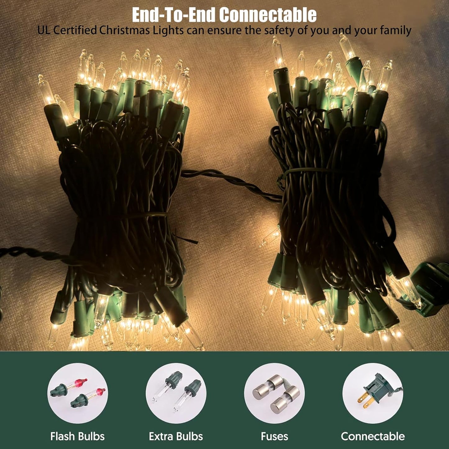 HISHINY Christmas Lights 100 Count Clear Christmas Tree Lights String with Green Wire for Outdoor Indoor Christmas Decorations Wedding Decorations Valentines Day Decor,UL Certified (21feet)