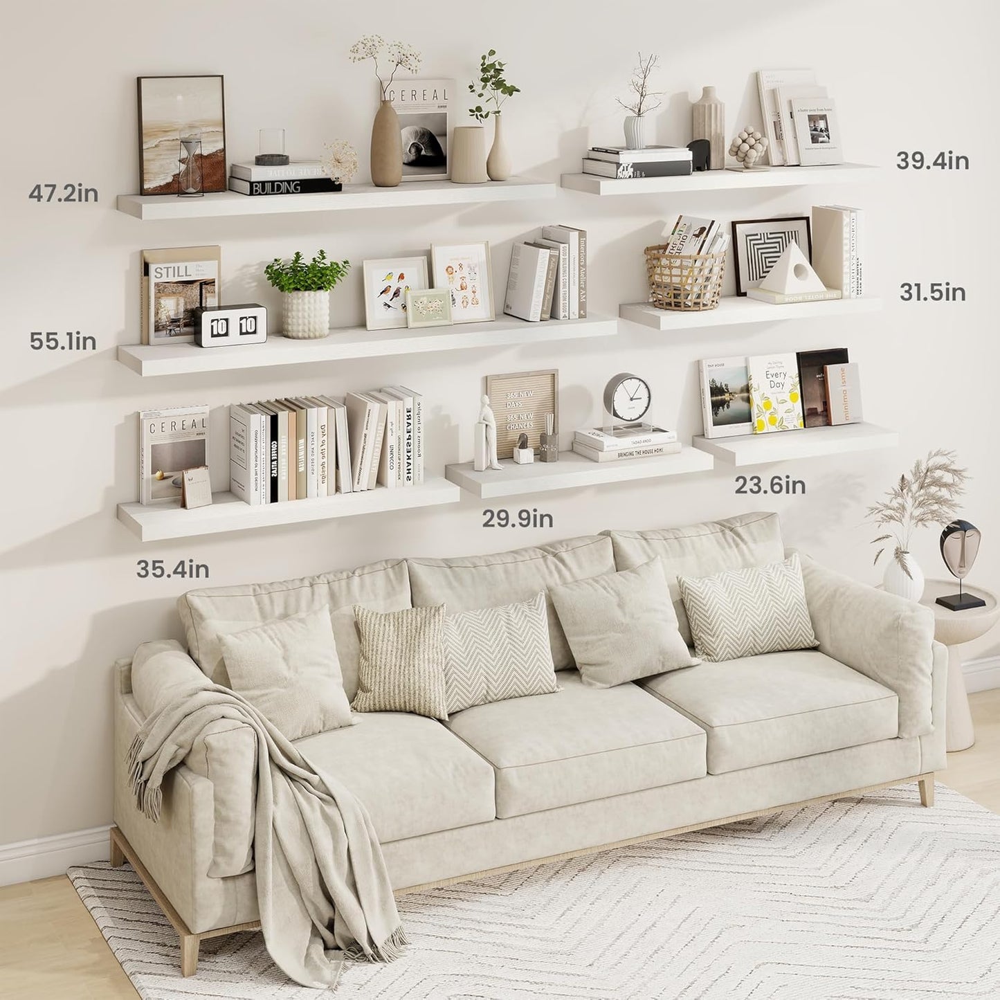 Fun Memories Floating Shelves for Wall, 30 Inch Rustic Wood Wall Mounted Shelves for Bathroom, Bedroom, Kitchen, Living Room, Deep Floating Shelves for Storage & Home Decor (White, Set of 2)