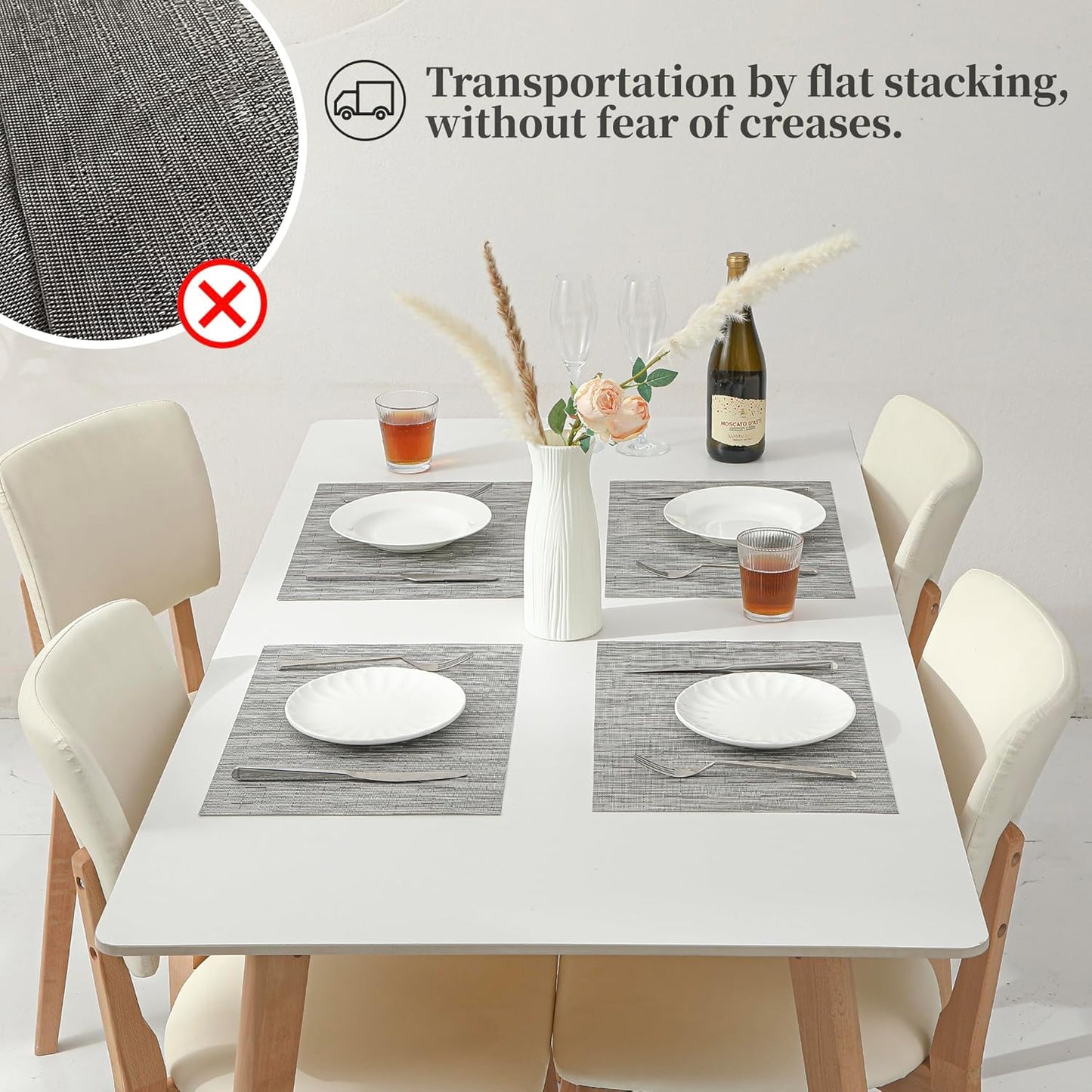 Leetaltree Silver Placemats Set of 6 - Heat Resistant Non-Slip Place mats for Dining Table, Washable Durable PVC Vinyl Woven Table Mats(Silver, 6)