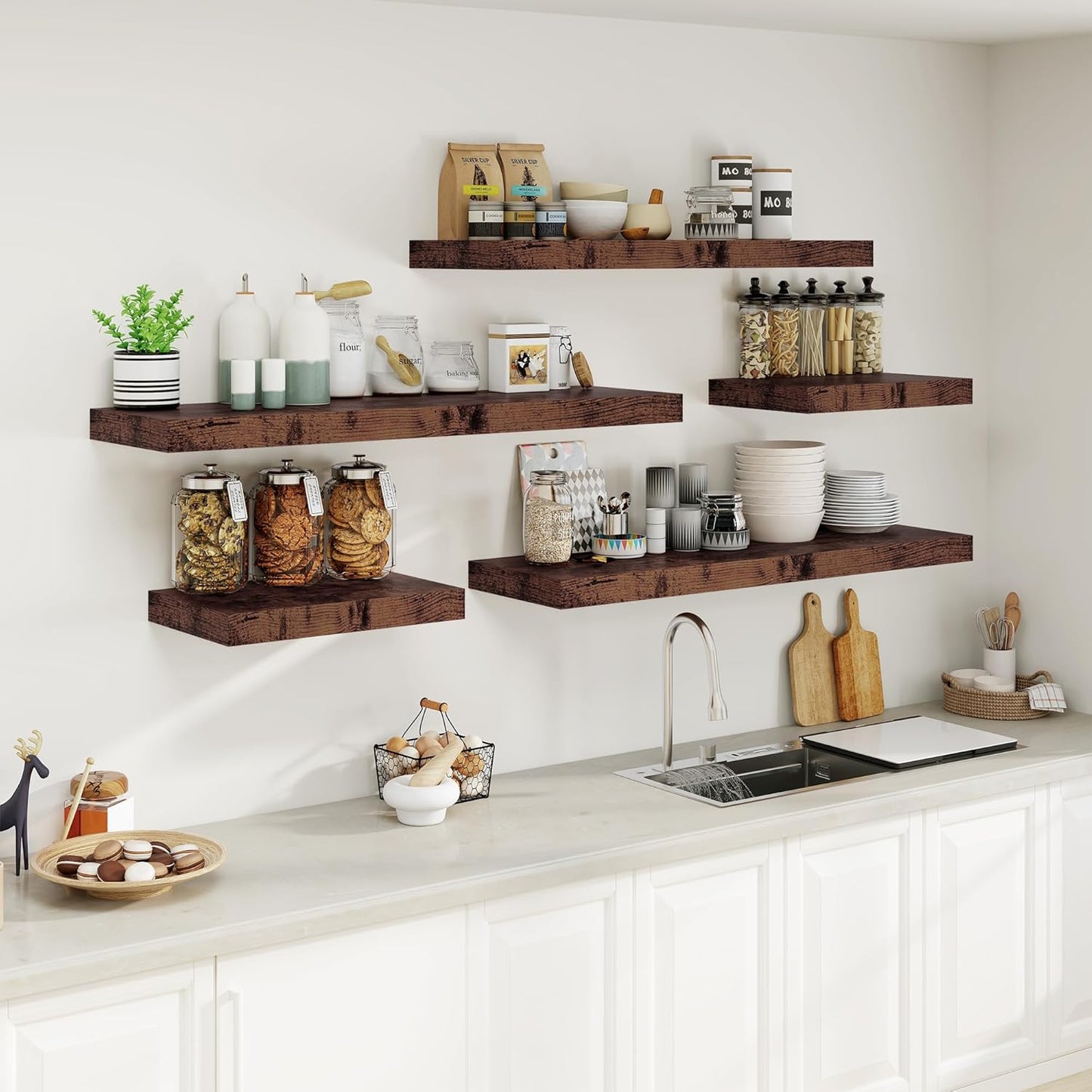 12" Deep Rustic Brown Floating Shelves,Over Toilet Long Wall Mounted Modern Farmhouse 36 inches,Wall Shelves with Invisible Brackets for Bedroom, Bathroom, Living Room, Kitchen, Set of 1