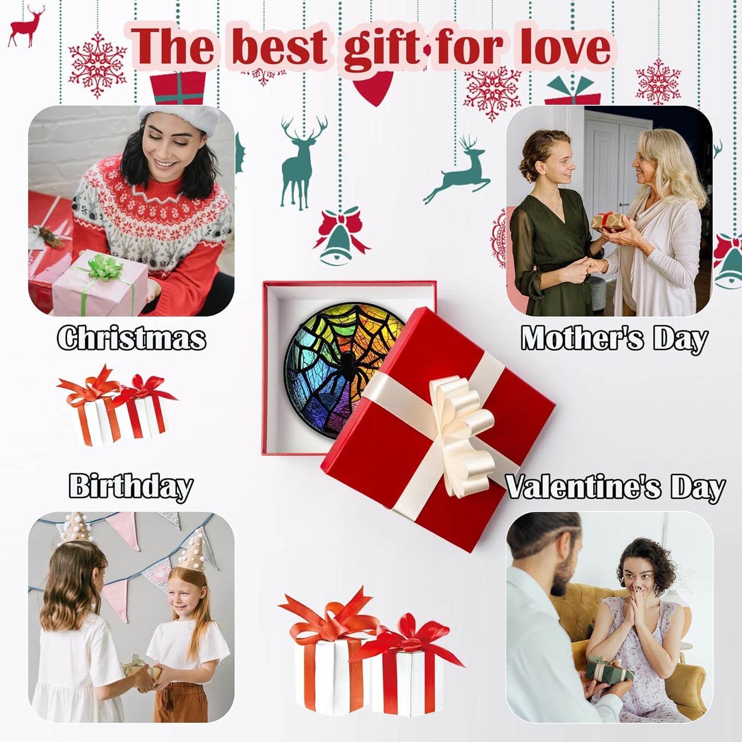 Stained Glass Suncatcher, Colorful Spider Sun Catcher Black Insect Stain Glass Window Hanging Decoration Mother's Day Birthday Gifts for Women Men Mom Nana 6.3 in