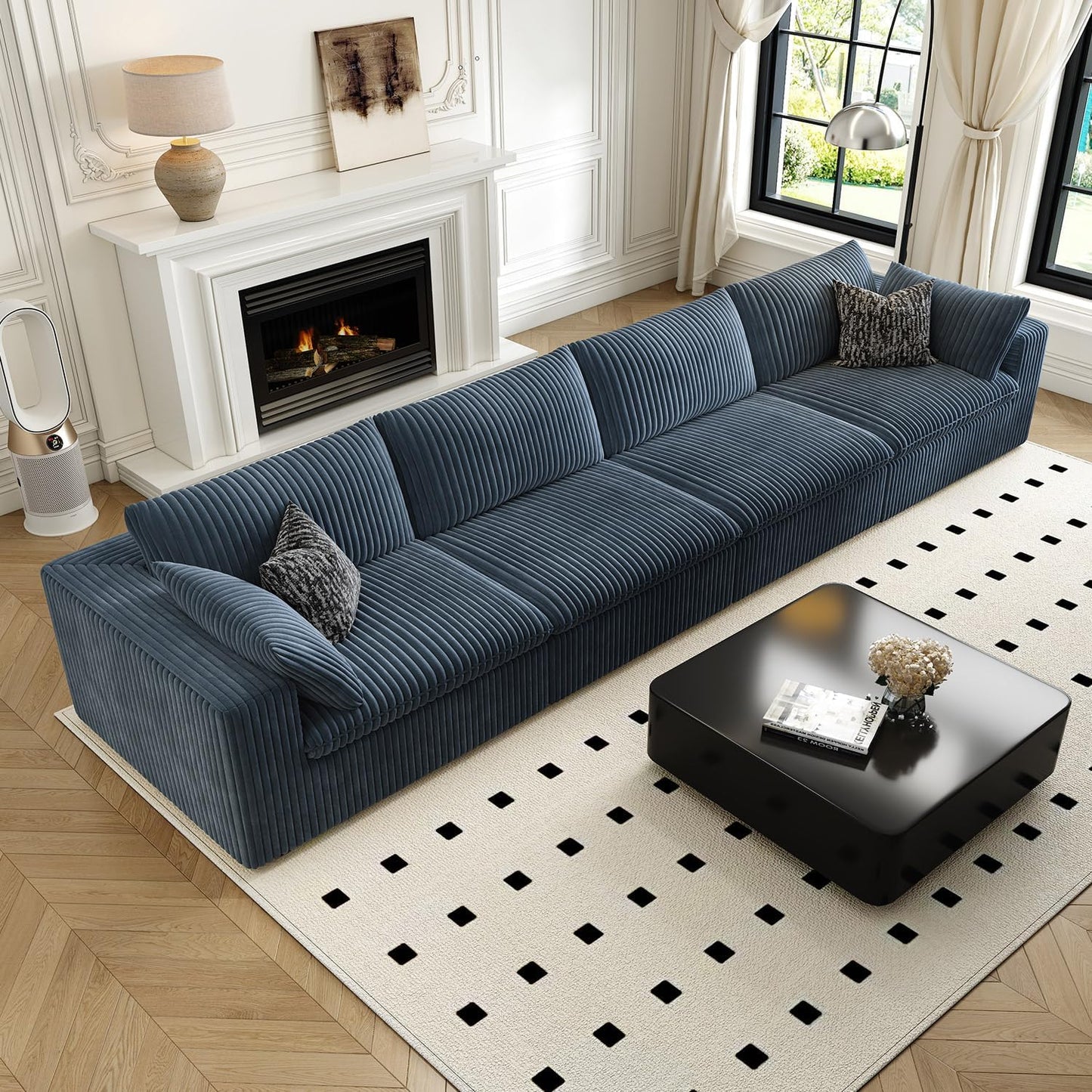 157.5" Cloud Couch Modular Sectional Sofa for Living Room,Modern Sofa with Deep Seat,4 Seater Boneless Couch,Comfy Upholstered Corduroy Couches for Apartment, Studio, Office,Bedroom,Blue