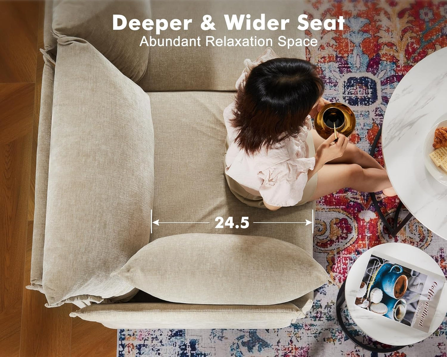 135.5" Oversized Modular Sectional Sofa, L Shaped Convertible Couch with Movable Ottoman, Large 6 Seat Corner Couches for Living Room Deep Seat Beige Chenille