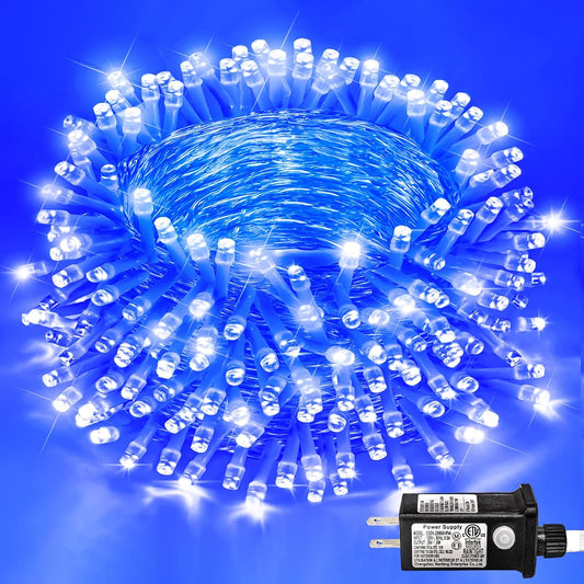 132FT 400 LED Blue String Lights Indoor, 8 Modes Clear Wire Blue Christmas Lights Outdoor Indoor, Plug in Waterproof Fairy String Lights for Christmas Bedroom Tree Decorations