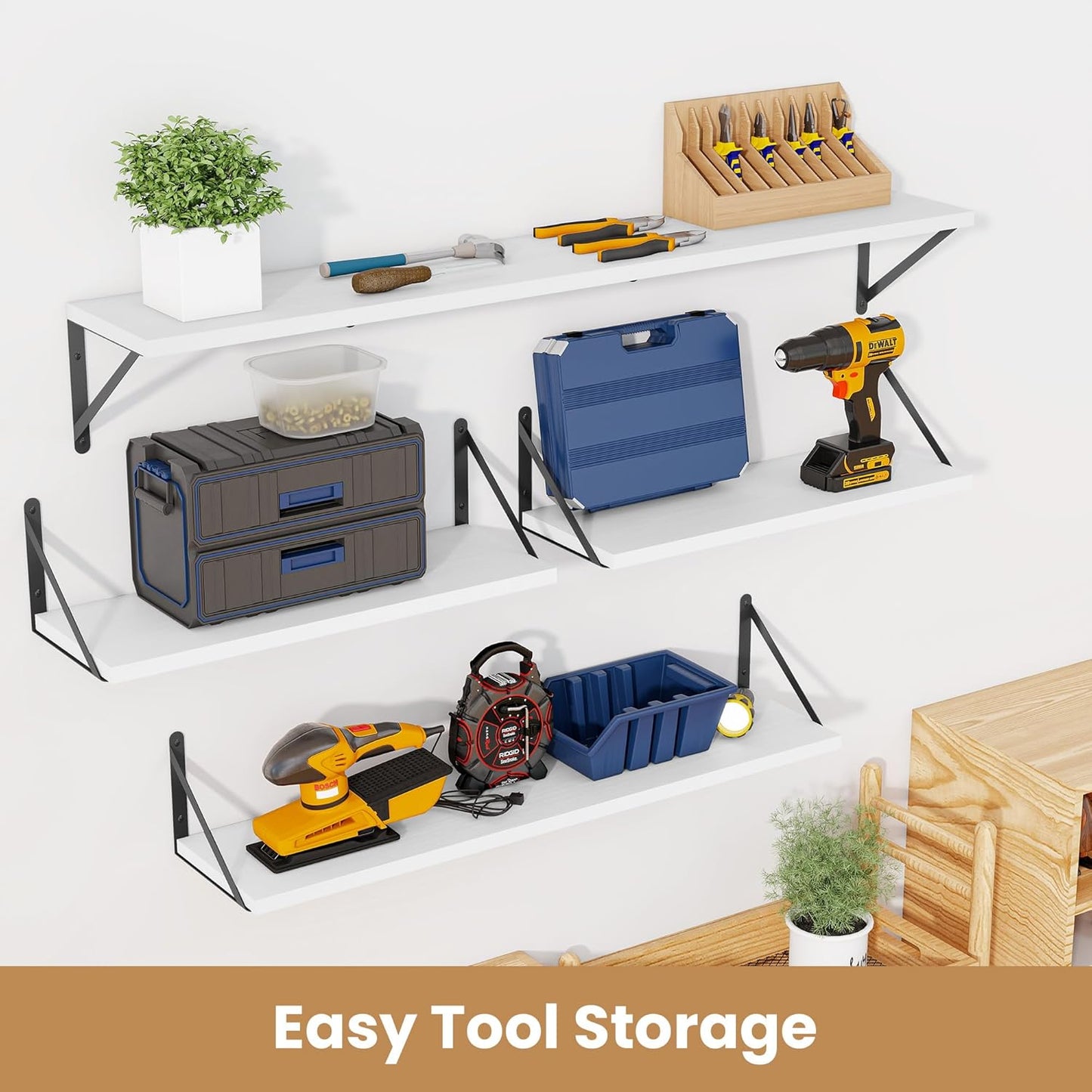 Heimlove 24 Inches White Floating Shelves,8 Inches Deep Wall Bookshelf Mounted Display&Storage Wood Wall Shelves for Kitchen Bathroom Laundry Living Room,Set of 3