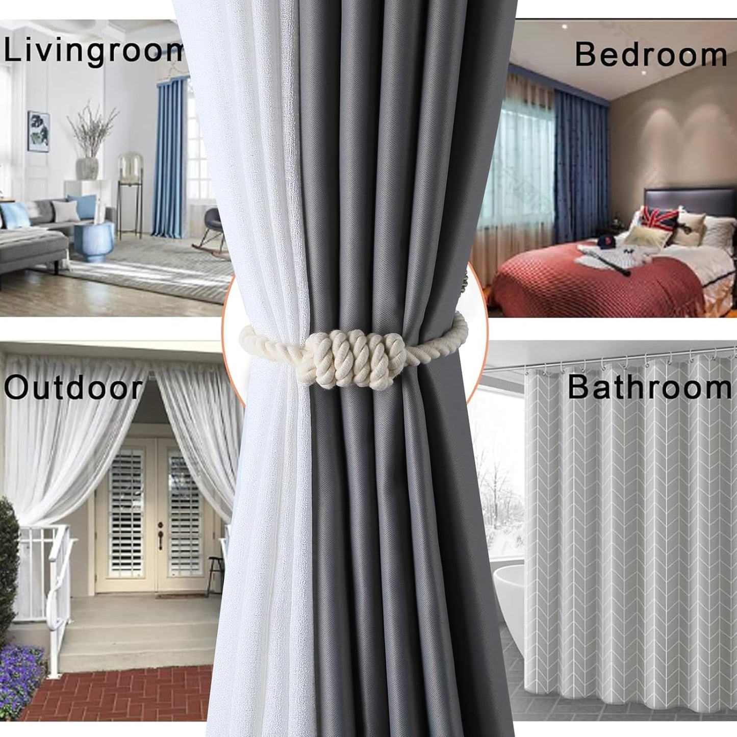 Fenghuangwu 2Pack Magnetic Curtain Tiebacks – Bohemian Style Handmade Woven Tie-Backs for Drapes,Elegant Exquisite Knot Holdbacks,Outdoor Boho & Modern Home Decor -Red