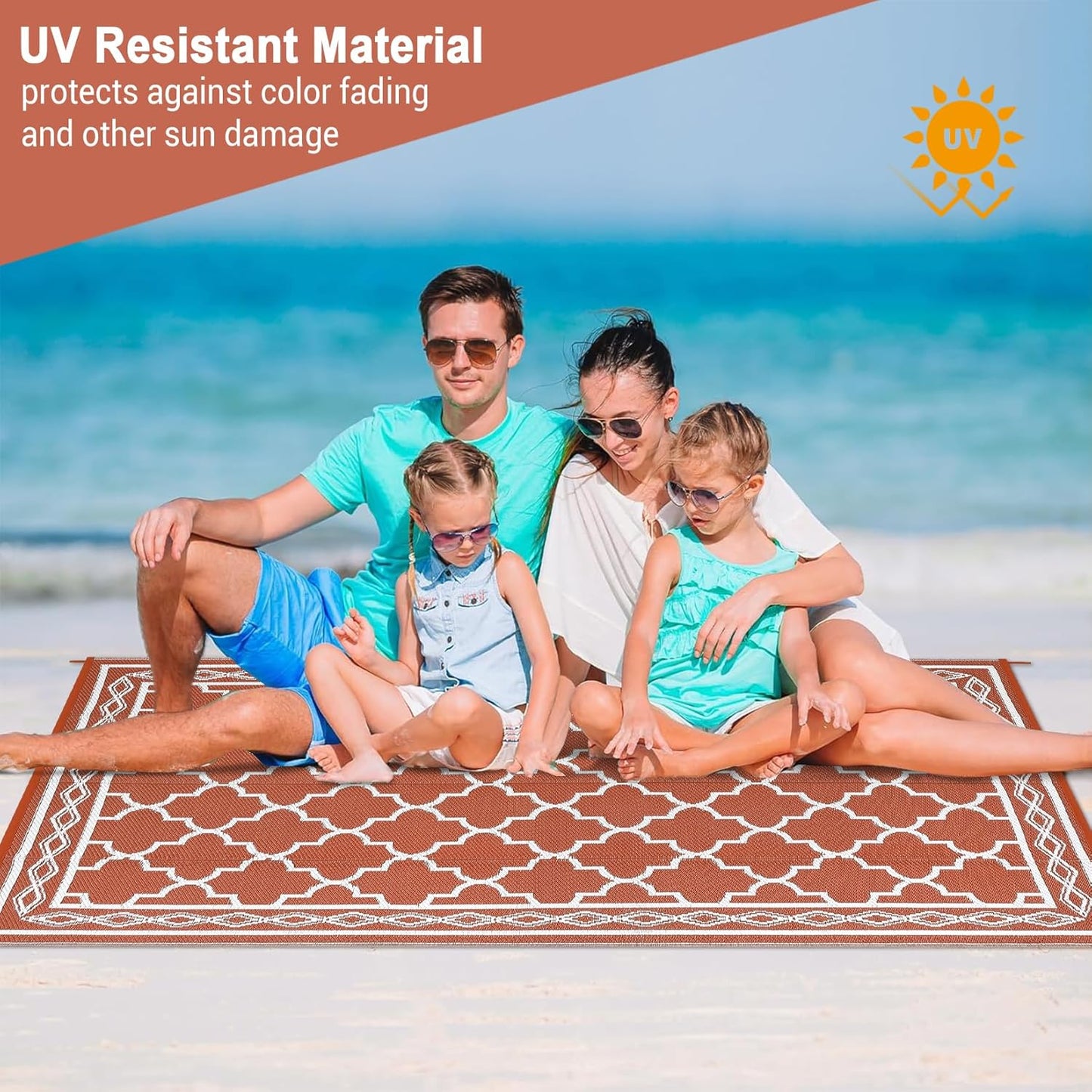 GAOMON Outdoor Plastic Straw Rug, 10'x20' Reversible Sage Green Patio Mat, Flower Modern Design for RV, Backyard, Deck, Camping, Picnic, Orange/White(Geometric)