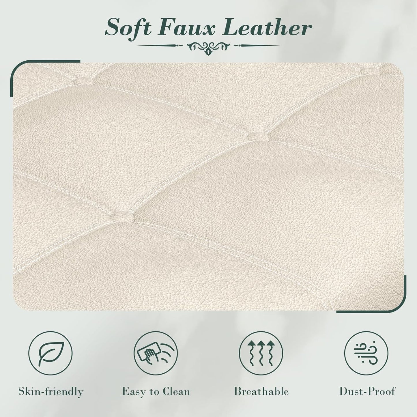 Apicizon 51”Storage Ottoman Bench, Soft Faux Leather Indoor Bench with Rolled Arm and Vintage Rivets, Large Storage Chest for Bedroom, Living Room, Entryway,Beige+Natural Legs