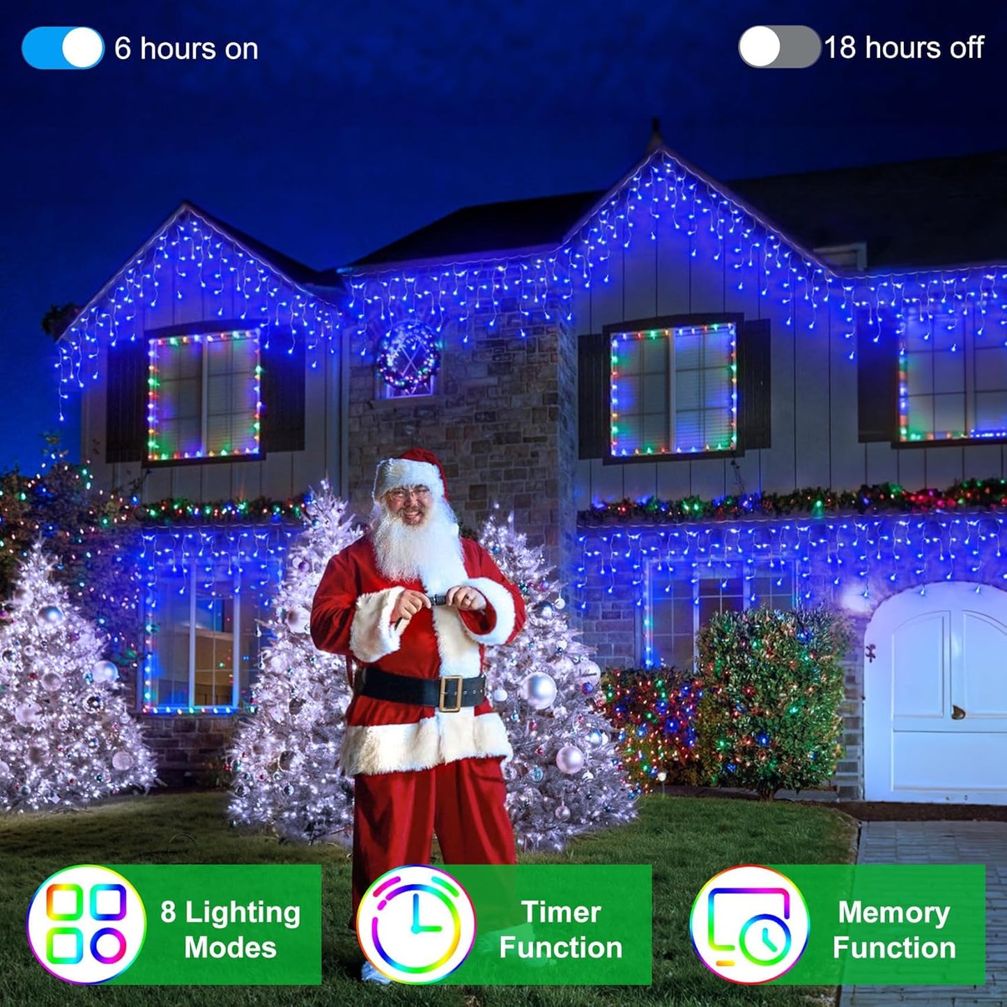 1620 LED Christma Lights with 360 Drops, 164ft Outdoor Hanging lights with 8 Modes & Timer Memory, Outsite Waterproof Curtain String Lights for Front House Fence Tree Holiday Decorations Blue