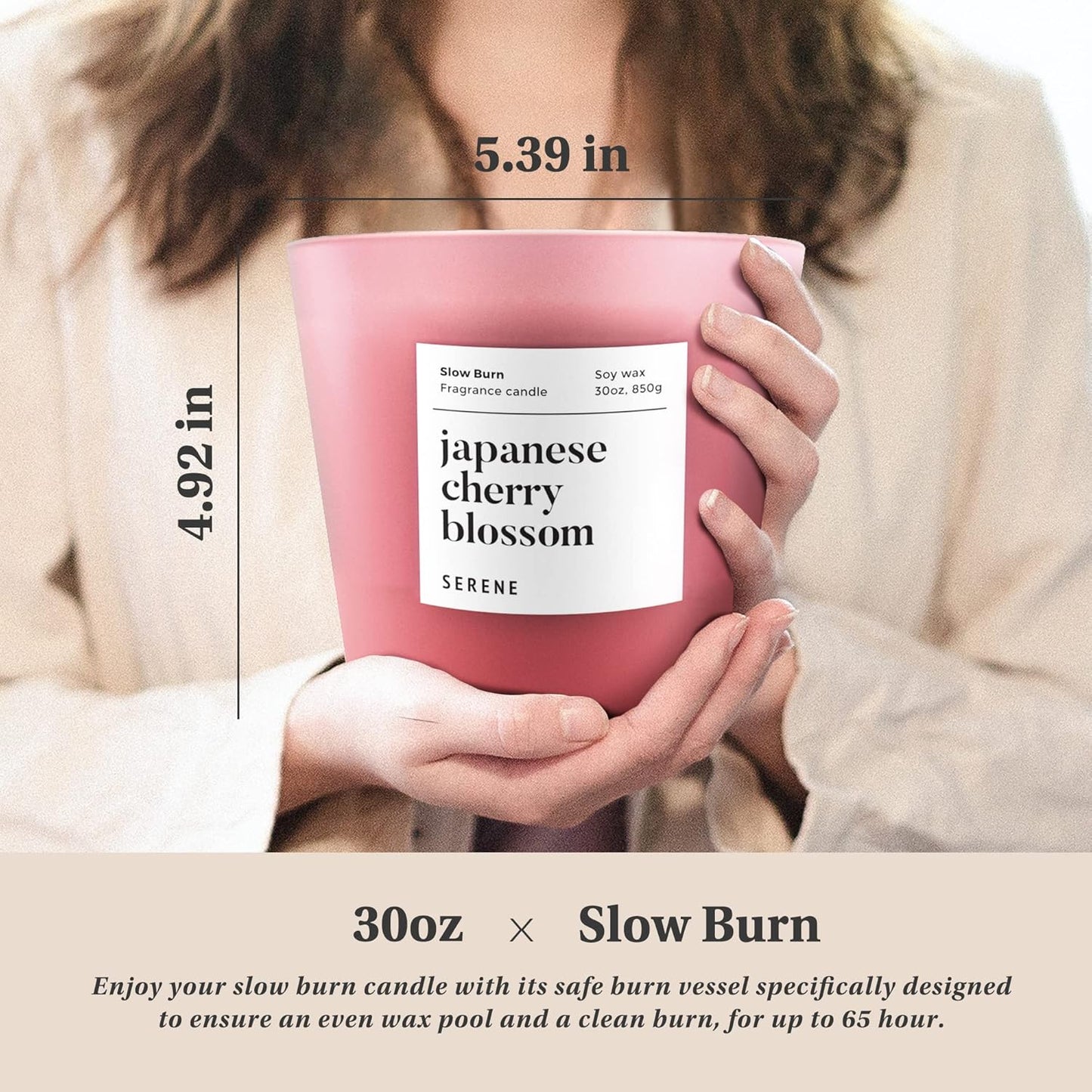 Hidden Label Large Scented Candle, Japanese Cherry Blossom, 30oz 3 Wick Huge Candle, Serene Collection Slow Burn Natural Soy Candles for Home Scented