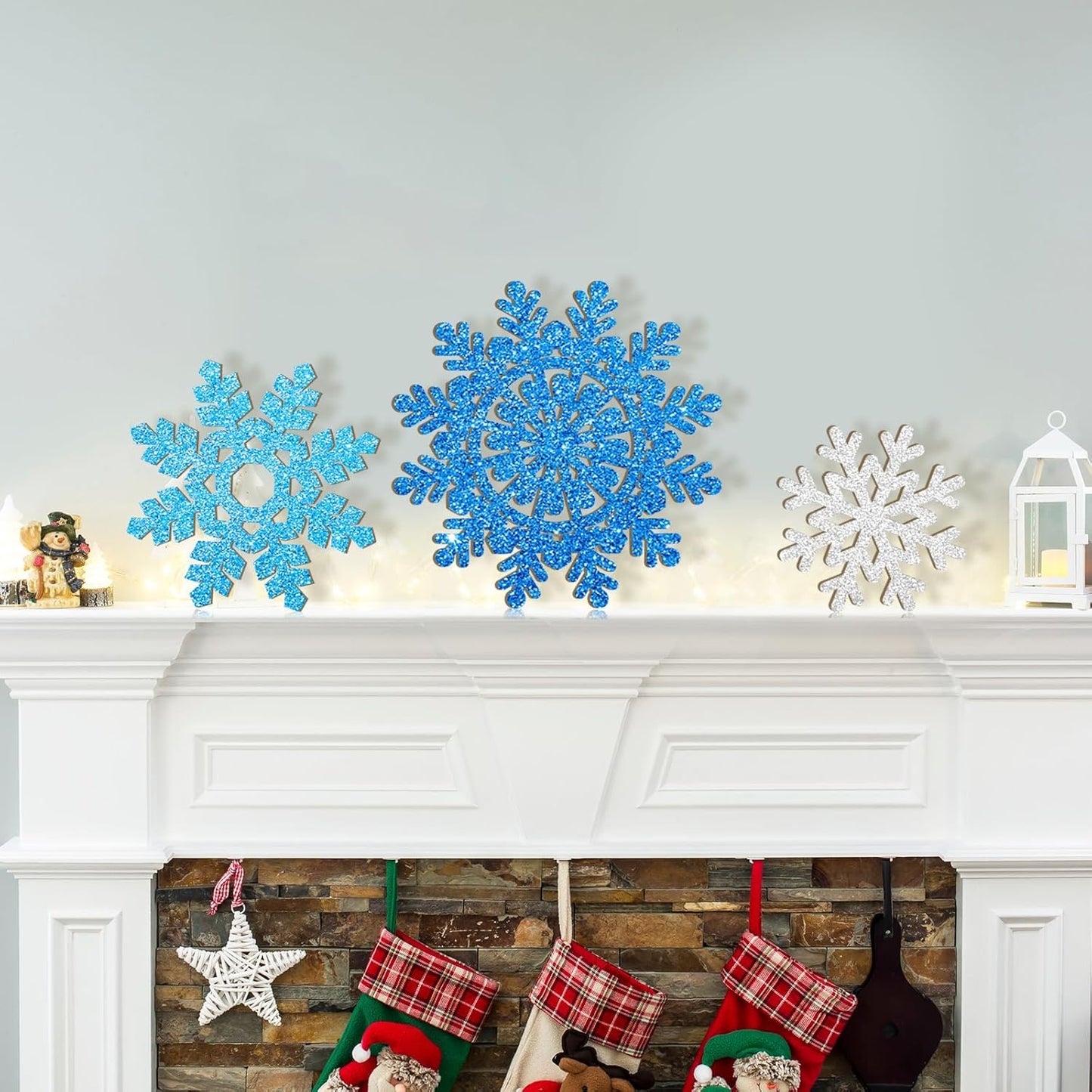 Hollow Wooden Snowflake Ornaments for Paint Christmas Decorations Cutouts Unfinished 6Pack, Wood Snowflakes for Crafts DIY Blank Cutouts Ornament Winter New Year Decorations (3 Styles 3 Size)