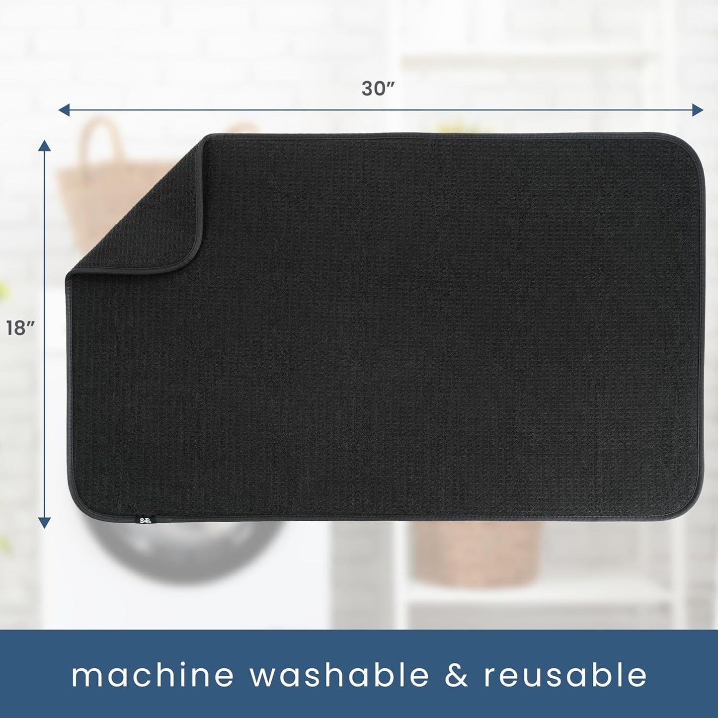 S&T INC. Dish Drying Mat Jumbo, 18” x 30”, Absorbent Microfiber Kitchen Counter Mat, Dish Drying Pad for Dishes, Utensils, Pots and Pans, Jumbo, Black