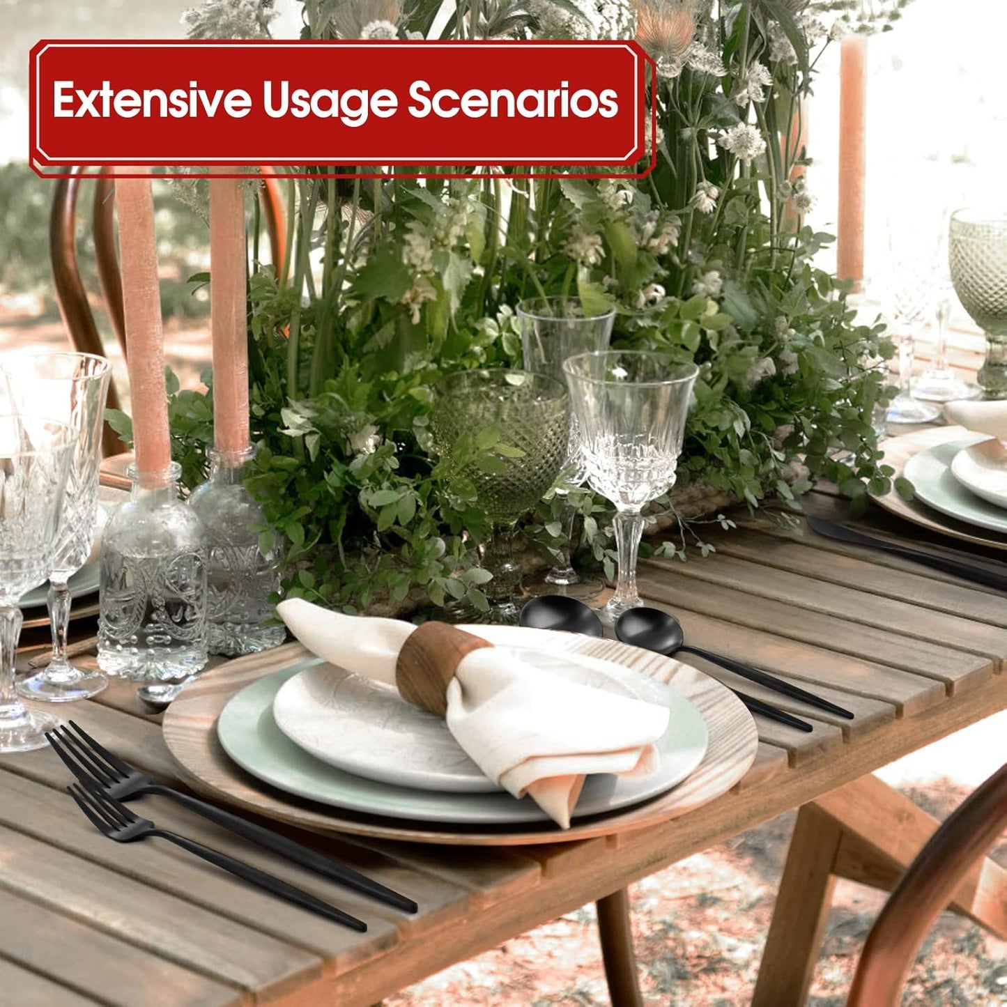 Matte Black Silverware Set, 20-Piece Stainless Steel Flatware Set, Tableware Cutlery Set Service for 4, Satin Finish Utensils Set, Knife Fork Spoon Set for Home and Restaurant, Dishwasher Safe