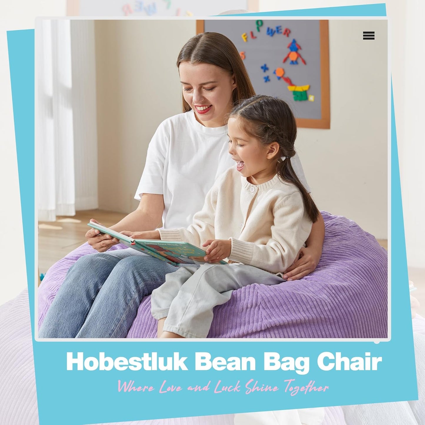 Hobestluk 4.5FT Bean Bag Chair Giant Bean Bag Chair with Filler Included Adult Bean Bag Chairs with Removable Cover for Bedroom Living Room - (Jumbo, Purple)