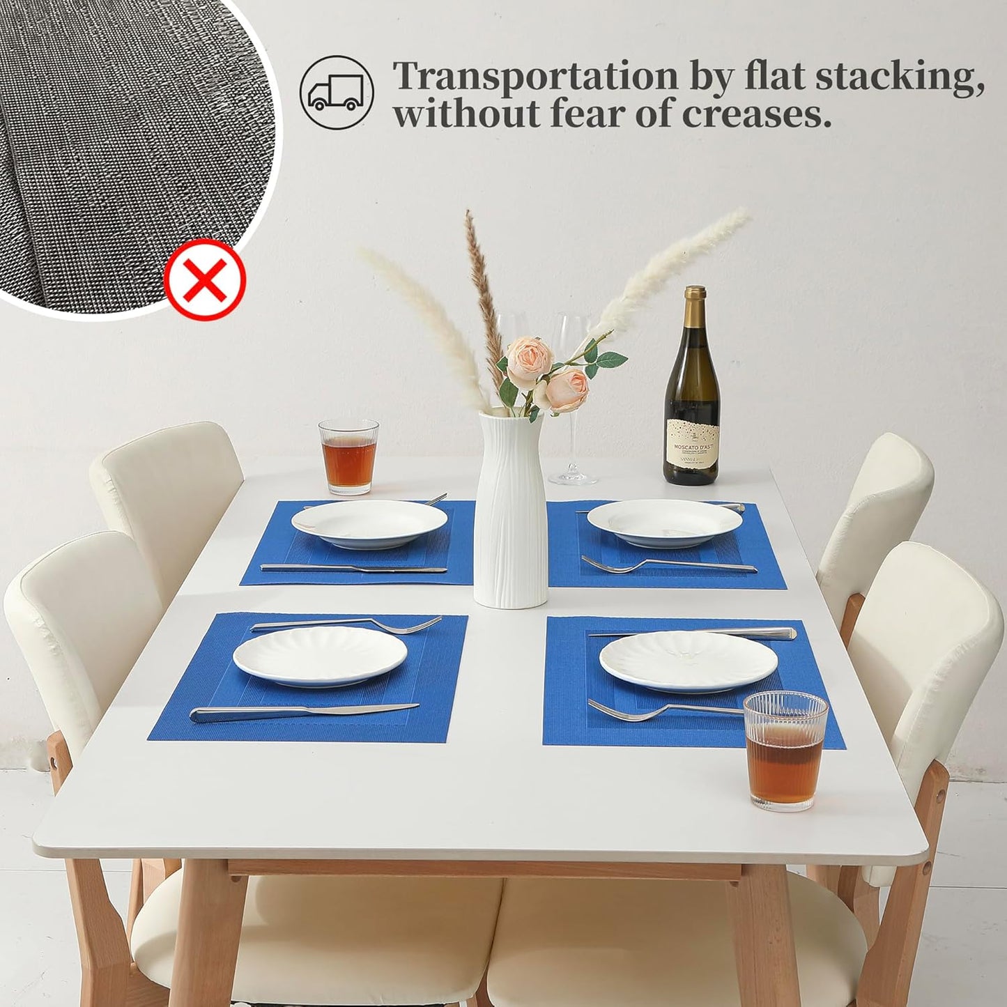 Leetaltree Blue Frame Placemats Set of 6 - Heat Resistant Non-Slip Place mats for Dining Table, Washable Durable PVC Vinyl Woven Table Mats(Blue Frame, 6)