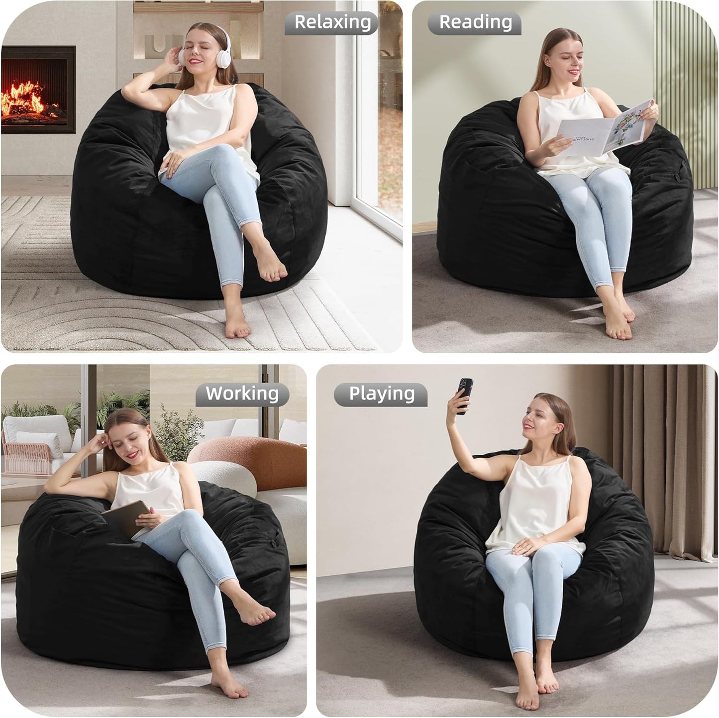 Hobestluk 3FT Bean Bag Chair Giant Bean Bag Chairs for Adults Large Bean Chairs with Removable Cover, Beanbag Chair with Filler, Adult Bean Bag Chairs for Living Room, Bedroom