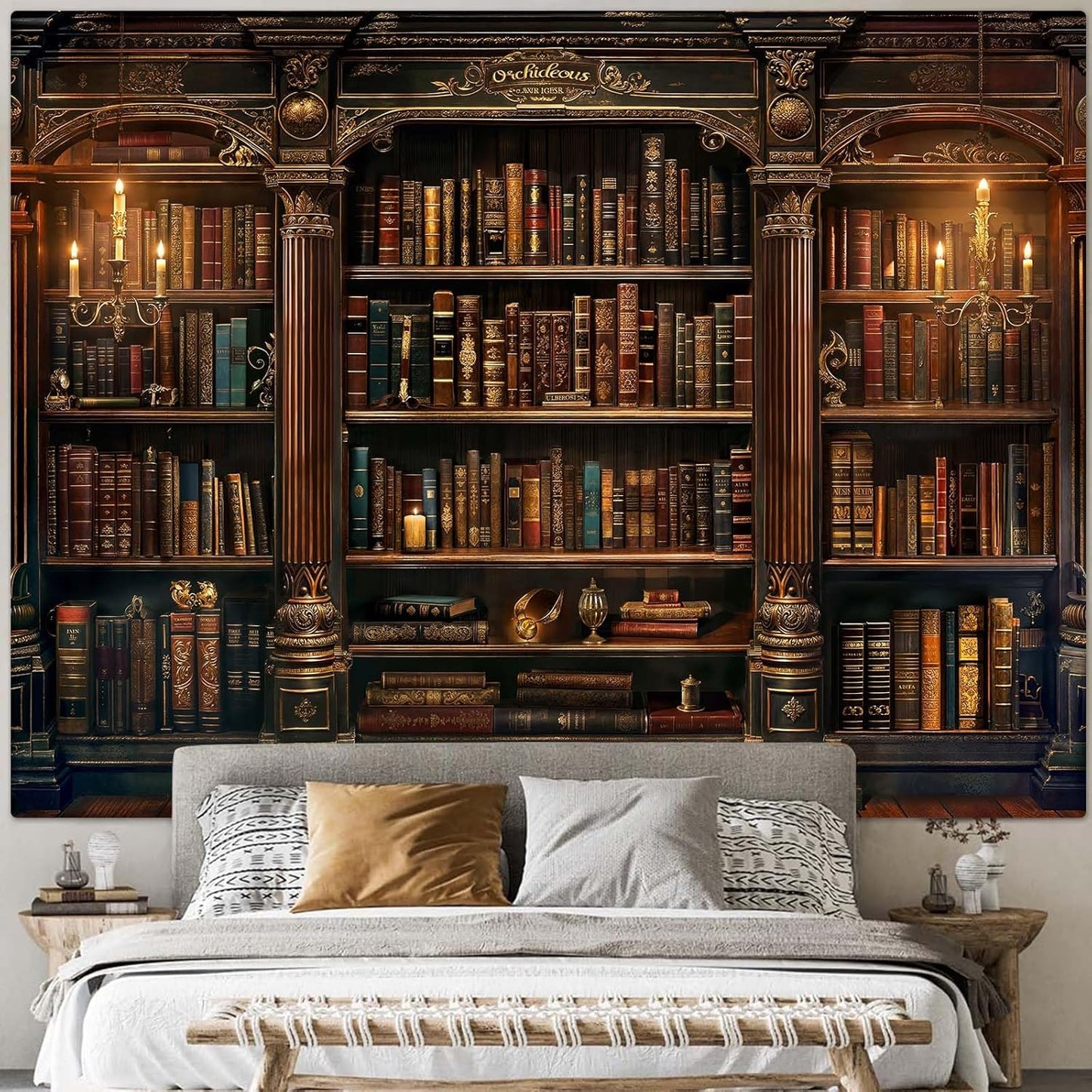 Accnicc Vintage Bookshelf Tapestry Medieval Art Book Tapestries Wall Hanging Gothic Dark Academia Retro Library Backdrop Tapestry for Bedroom Living Room Dorm Study Classroom 90× 68 inch