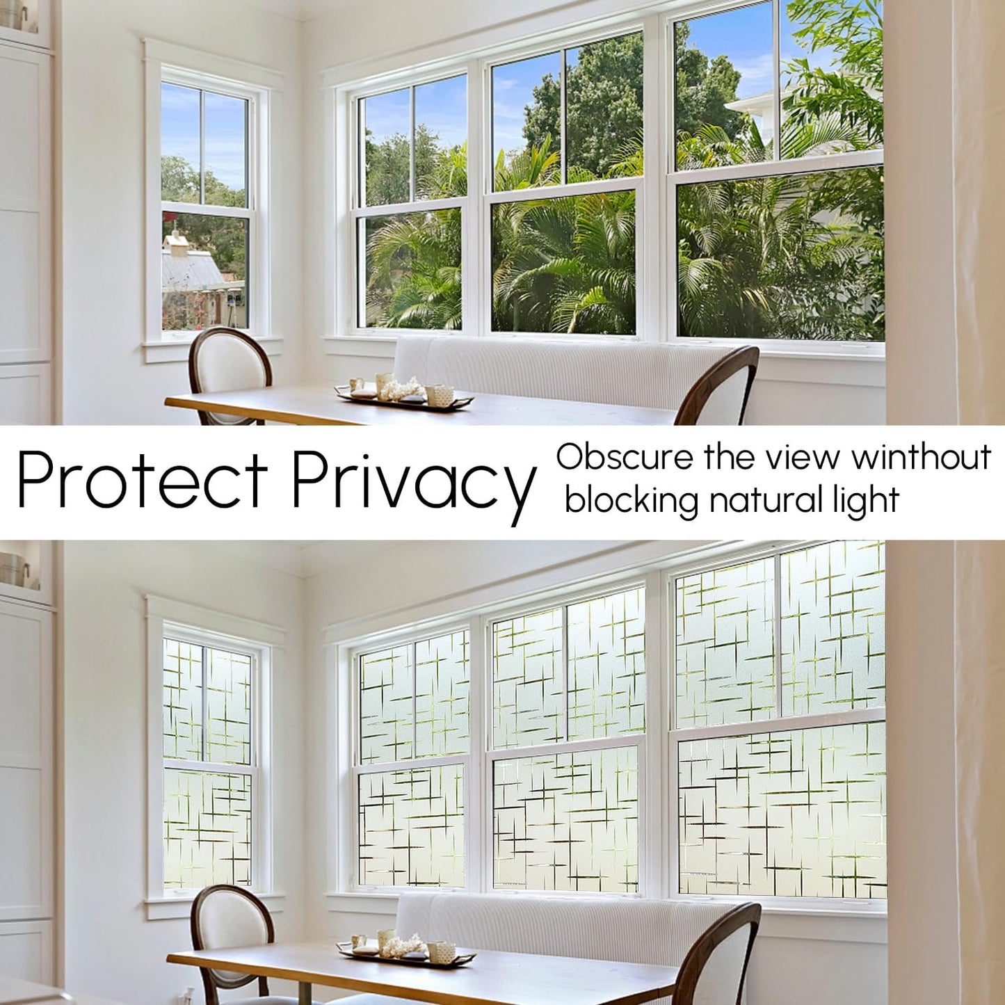 HIDBEA Window Privacy Film, Decorative Staic Cling Frosting Film, Heat Control UV Blocking Non-Adhesive Window Sticker for Home, Cross Pattern,17.5 X 78.7 Inch