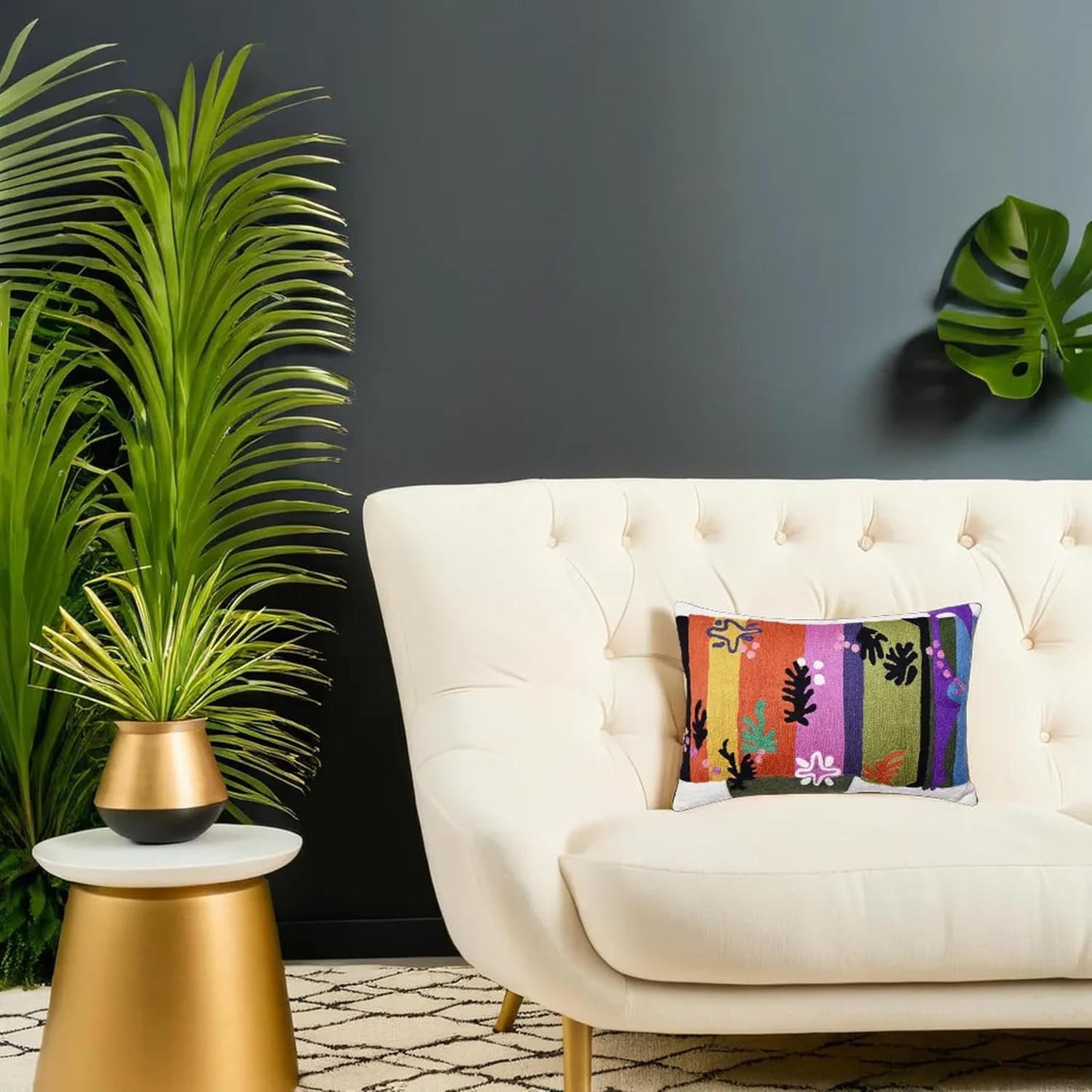 Lumbar Matisse Decorative Pillow Cover Art Nouveau Toss Pillowcase Farmhouse Chair Cushion Contemporary Pillowsham Mid-Century Couch Cushions Hand Embroidered Pillow Wool 18x18