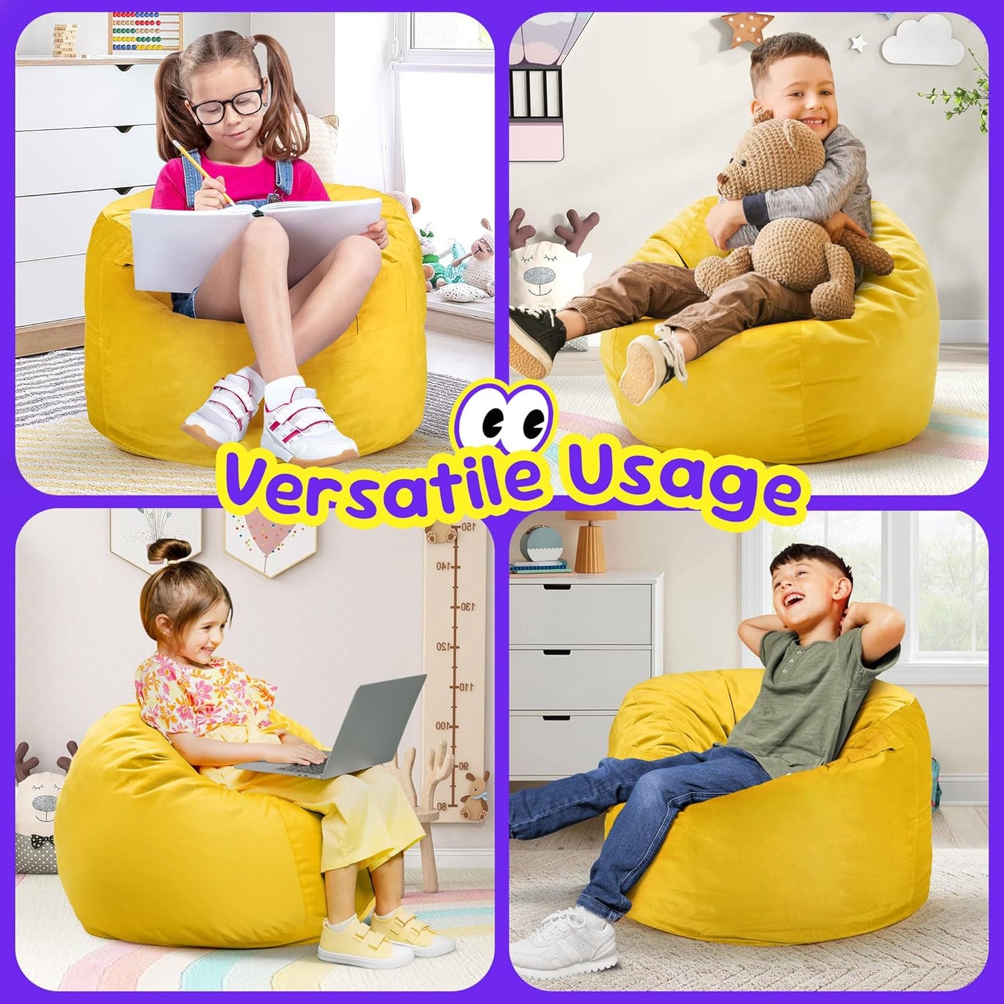 Hobestluk Bean Bag Chairs 2.5FT Bean Bag Chair with Memory Foam Filled & Machine Washable Cover,Beanbag Chair, Small Bean Bag Chairs for Playroom, Living Room, Bedroom