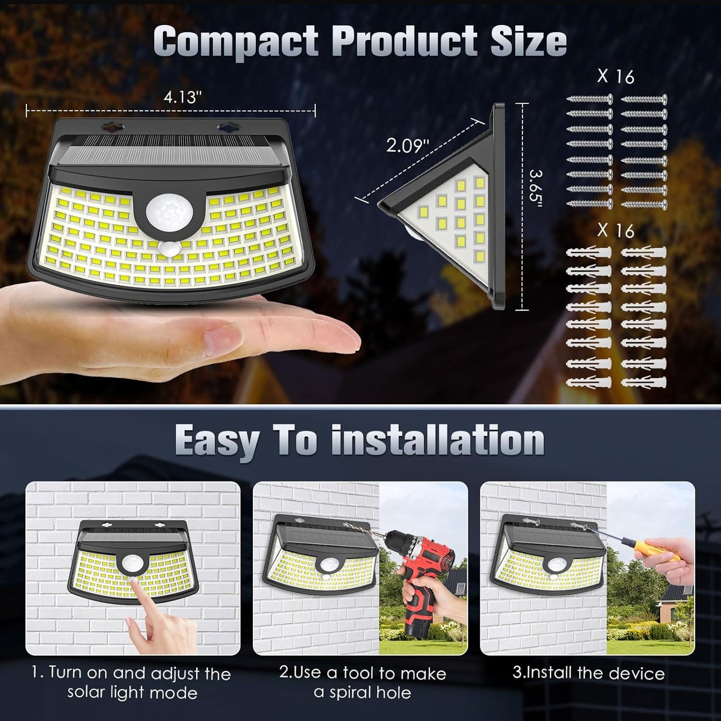 Aootek New Solar Motion Sensor Lights 120 LEDs with Light Reflector,270° Wide Angle, IP65 Waterproof, Step Lights for Front Door, Yard, Garage, Deck (Front Button 8-Pack)