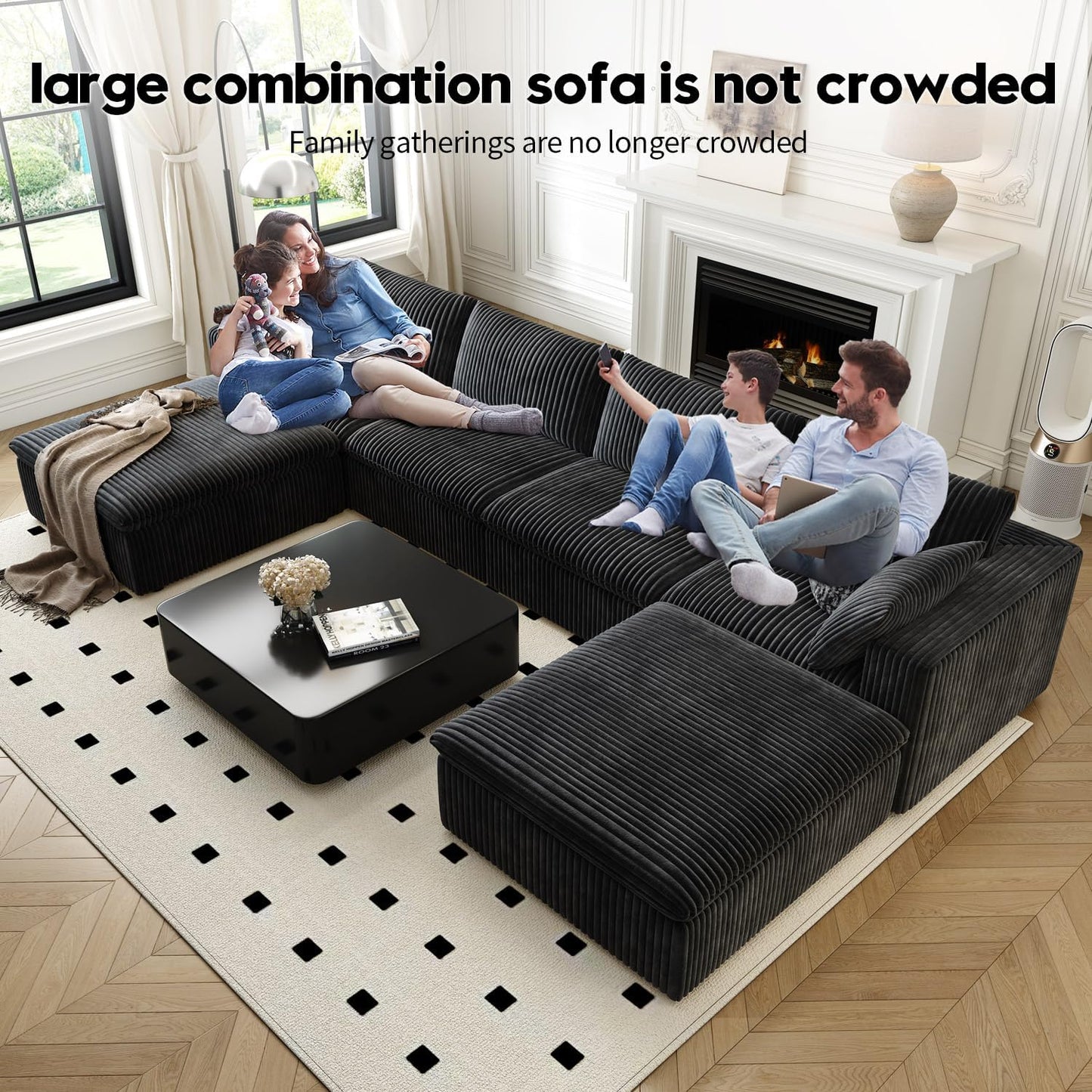 157.5" Cloud Couch Oversized Modular Sectional Sofa for Living Room,Modern Sofa with Deep Seat,U-Shape Boneless Couch with 2 Ottoman,Comfy Upholstered Couches for Apartment, Studio, Office,Black