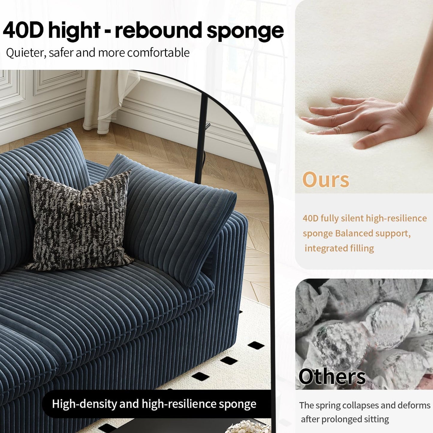 157.5" Cloud Couch Oversized Modular Sectional Sofa for Living Room,Modern Sofa with Deep Seat,8 Seater Boneless Couch with 2 Ottoman,Comfy Upholstered Couches for Apartment, Studio, Office,Blue