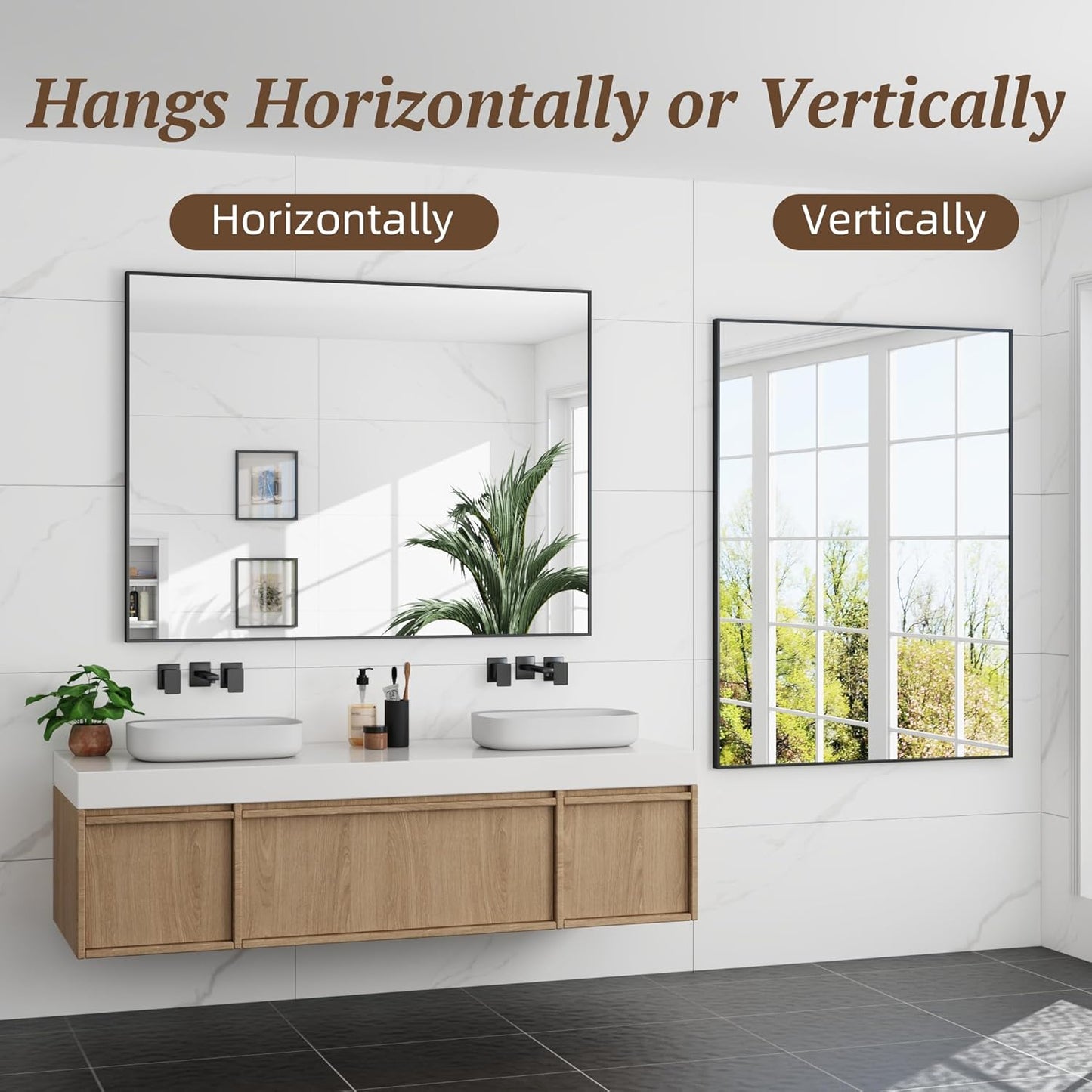 Bathroom Mirror 48" x 36", Large Rectangle Wall Mirror, Black Metal Frame Wall Mounted Mirrors for Bathroom, Vanity, Bedroom, Entryway Decor(Horizontal/Vertical)