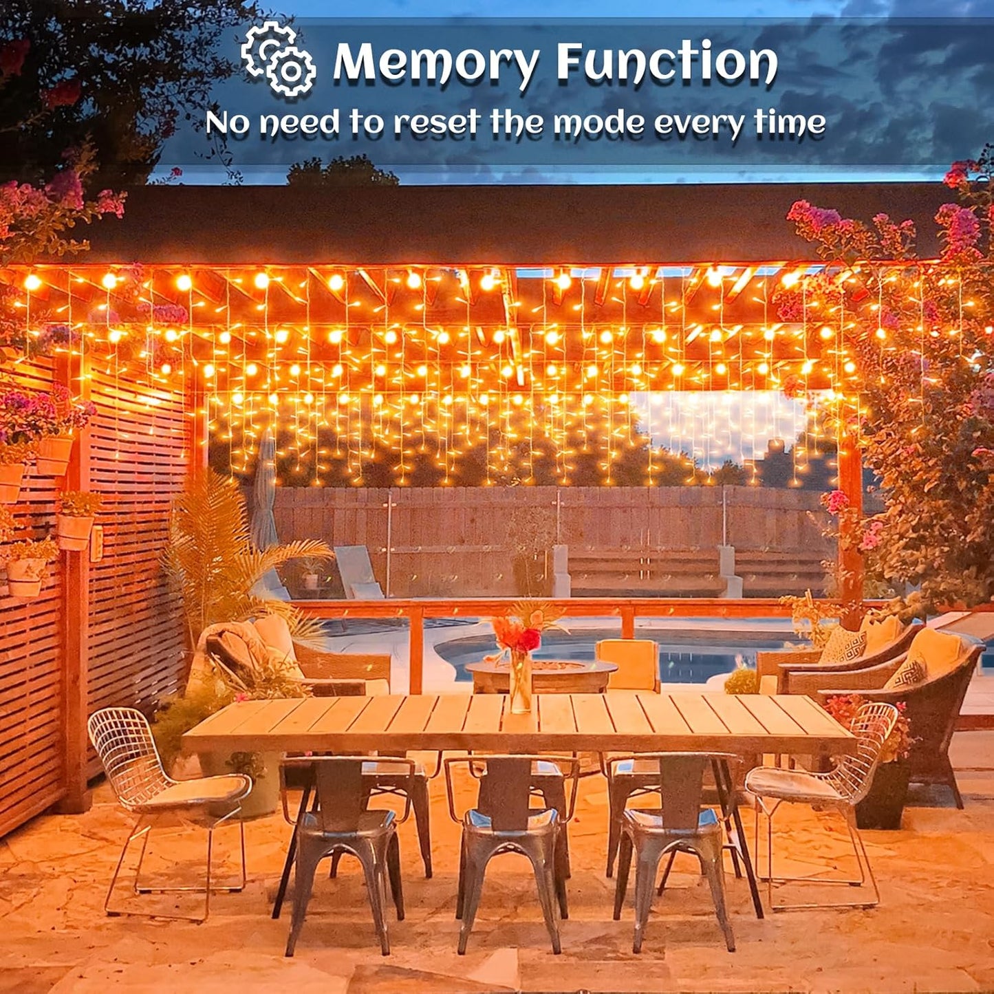 33 FT 400LED Halloween Lights, Orange Icicle Lights for Outside, Clear Wire Twinkle String Light with Timer 8 Modes Waterproof for Window House Patio Yard Wedding Classroom Festival Decor