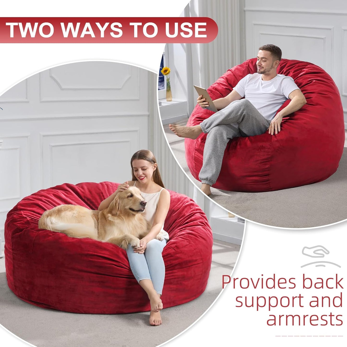 Hobestluk 5FT Bean Bag Chair Giant Bean Bag Chairs for Adults Large Bean Chairs with Removable Cover, Beanbag Chair with Filler, Adult Bean Bag Chairs for Living Room, Bedroom