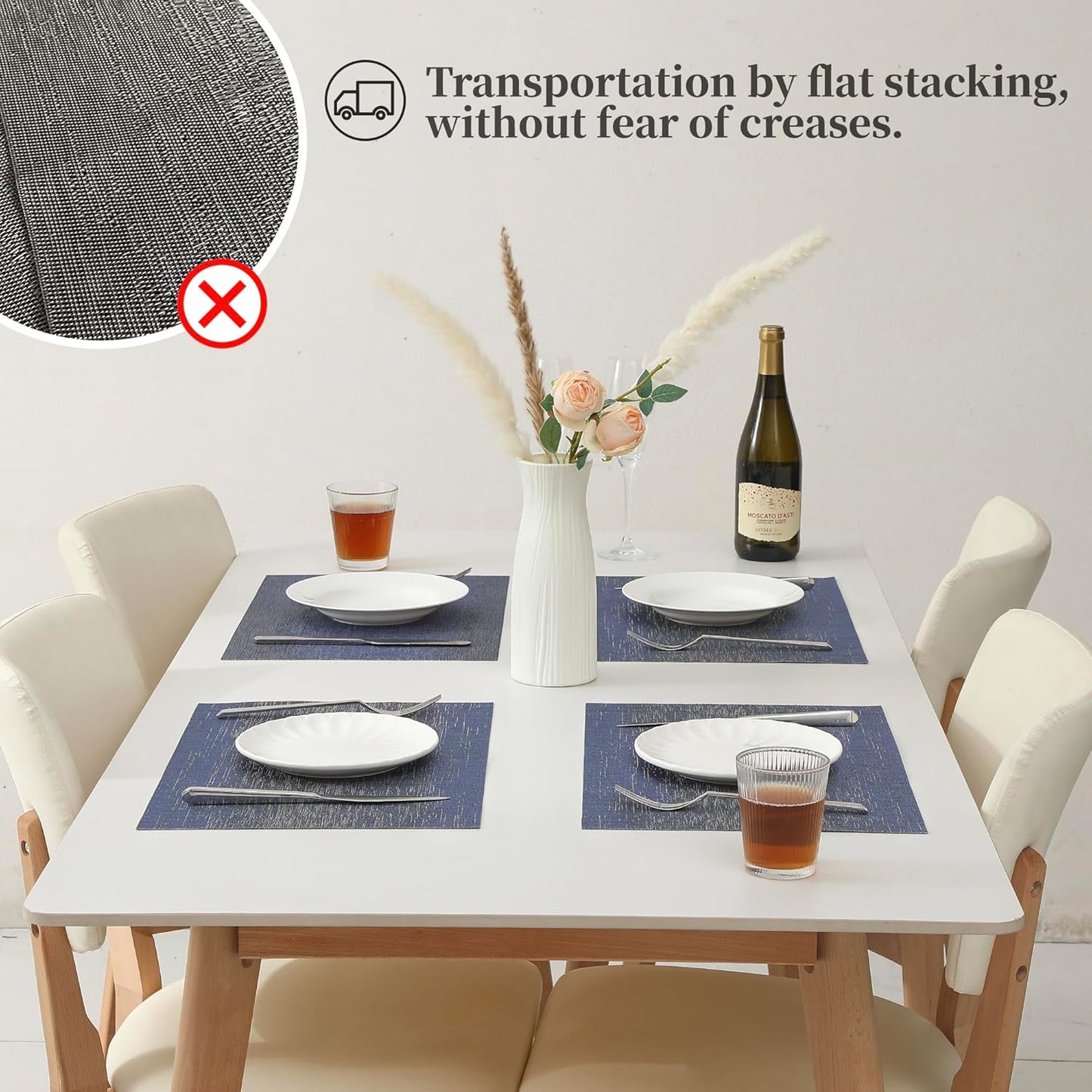 Leetaltree Denim Blue Placemats Set of 12 - Heat Resistant Non-Slip Place mats for Dining Table, Washable Durable PVC Vinyl Woven Table Mats(Denim Blue, 12)