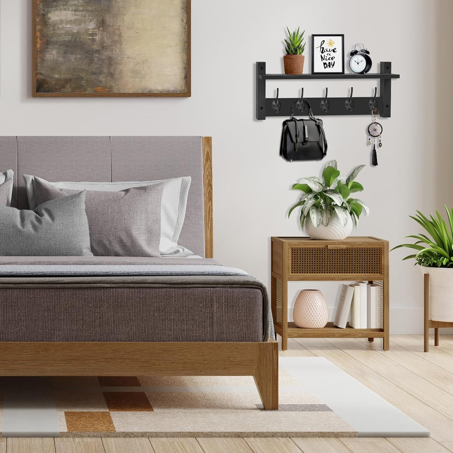 Sorbus Coat Hooks Wall Mount with Shelf – 24 Inch Coat Rack Wall Mount with 5 Heavy Duty Hooks – Floating Wall Shelf with Hooks for Entryway, Bathroom, Bedroom, Kitchen, or Mudroom (Black)