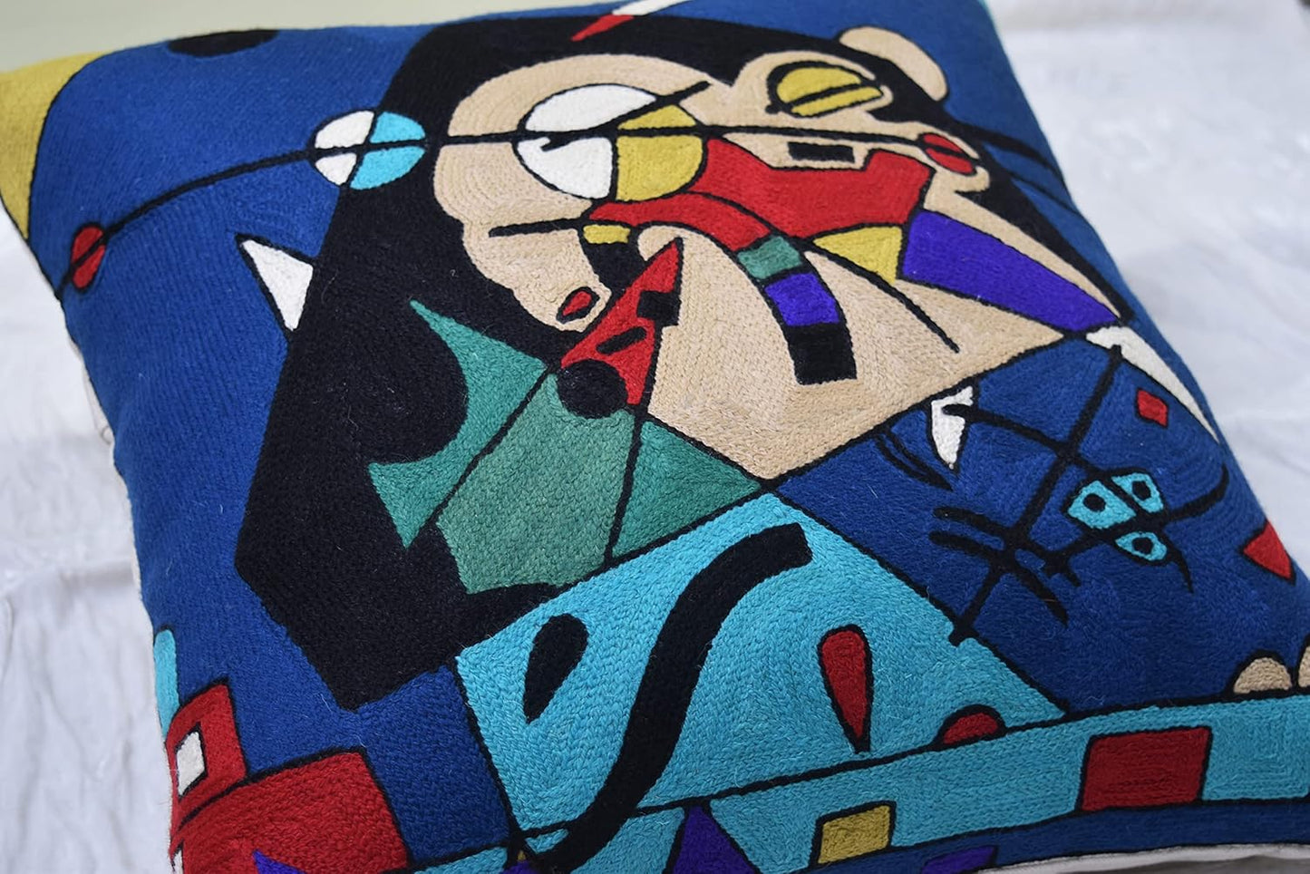 Kandinsky Modern Pillow Cover - Blue Harmony | Abstract, Contemporary, Mid Century Chair Cushion | Handmade Wool Size 18x18