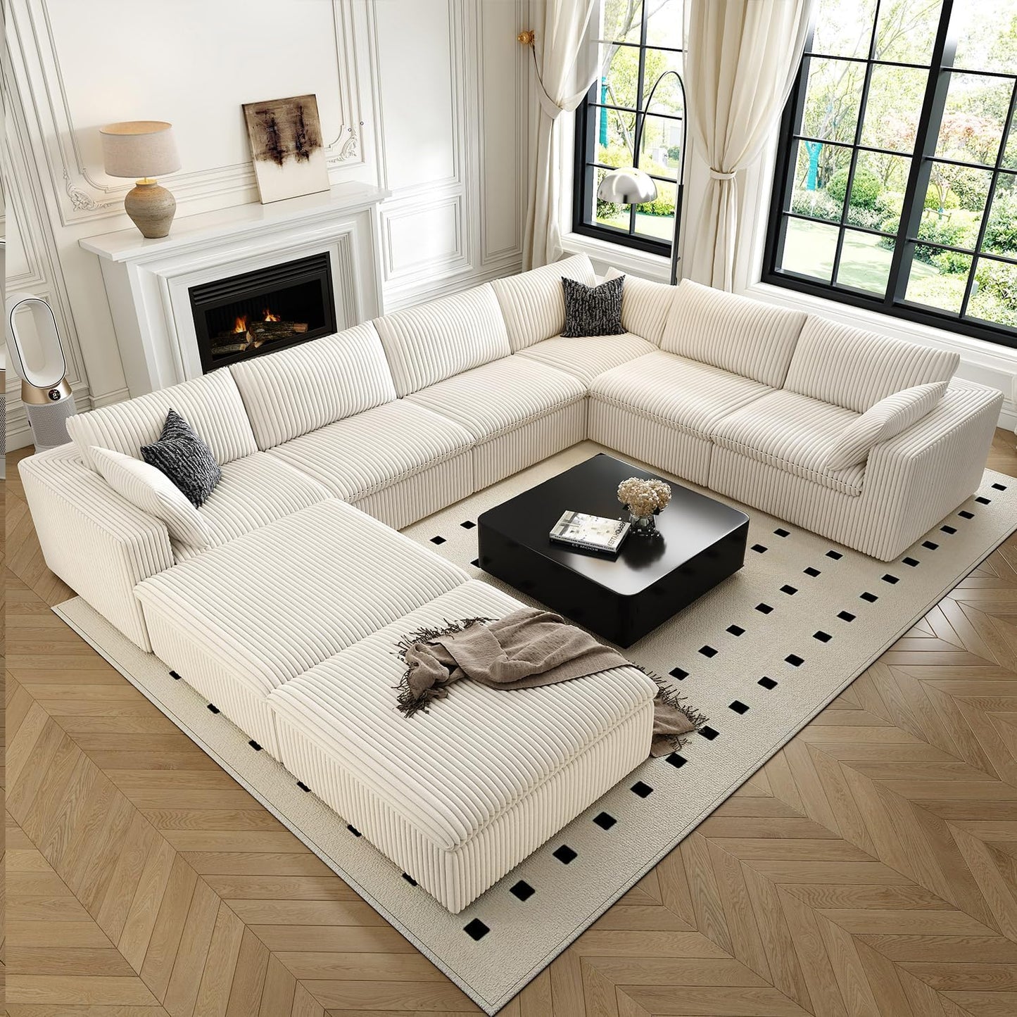 157.5" Cloud Couch Oversized Modular Sectional Sofa for Living Room,Modern Sofa with Deep Seat,8 Seater Boneless Couch with 2 Ottoman,Comfy Upholstered Couches for Apartment, Studio, Office,White