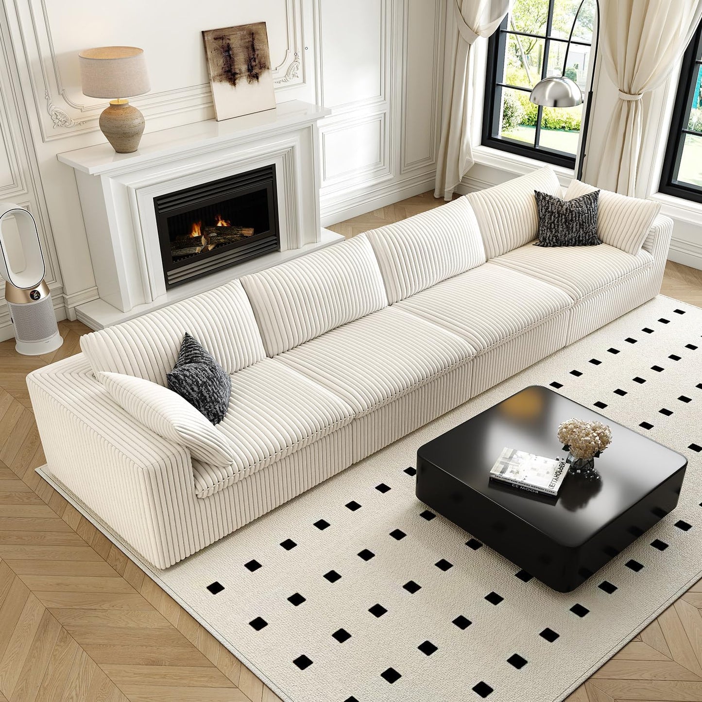 157.5" Cloud Couch Modular Sectional Sofa for Living Room,Modern Sofa with Deep Seat,4 Seater Boneless Couch,Comfy Upholstered Corduroy Couches for Apartment, Studio, Office,Bedroom,White