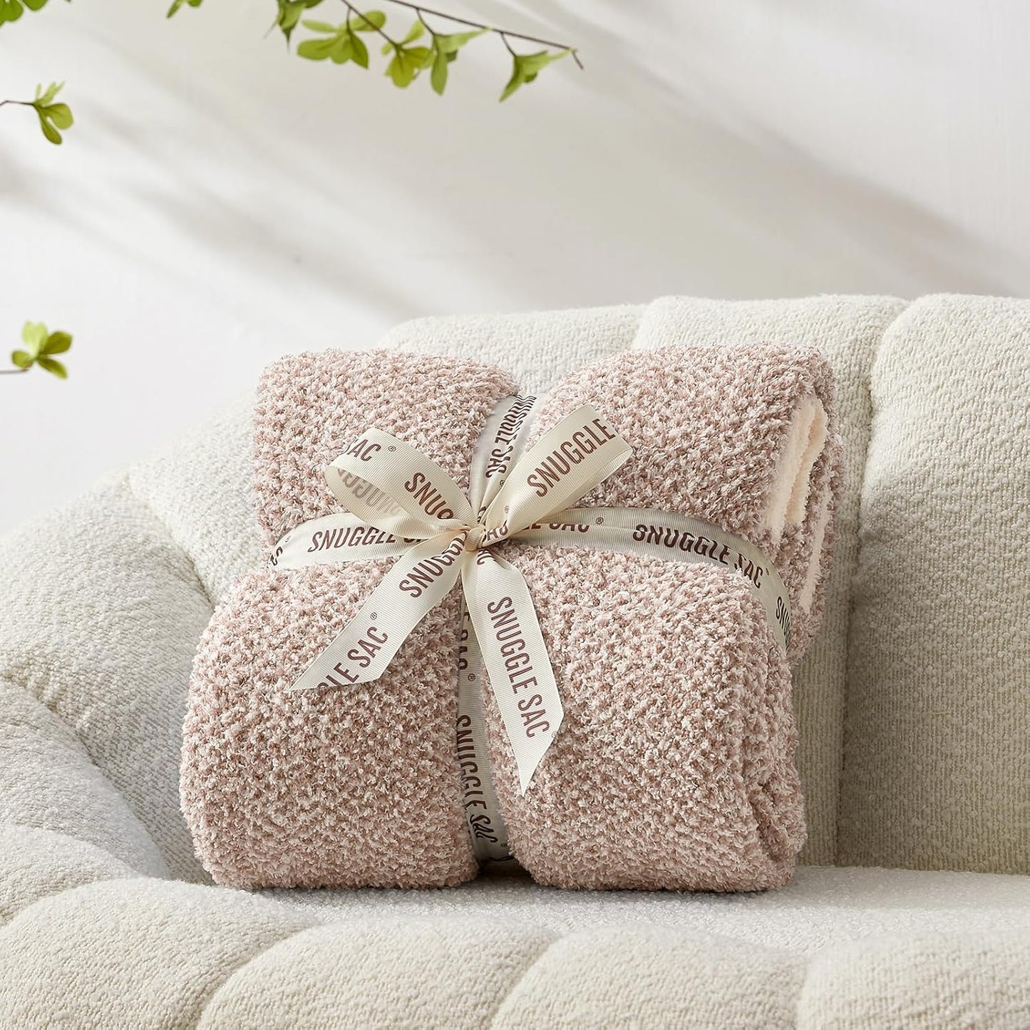 Snuggle Sac Taupe Blankets Twin Size, Reversible Super Soft Bed Blanket Warm Cozy Knit Fuzzy Plush Lightweight Blankets for Bed, Sofa, Living Room, Hotel, Heather Taupe, 60x80 inches