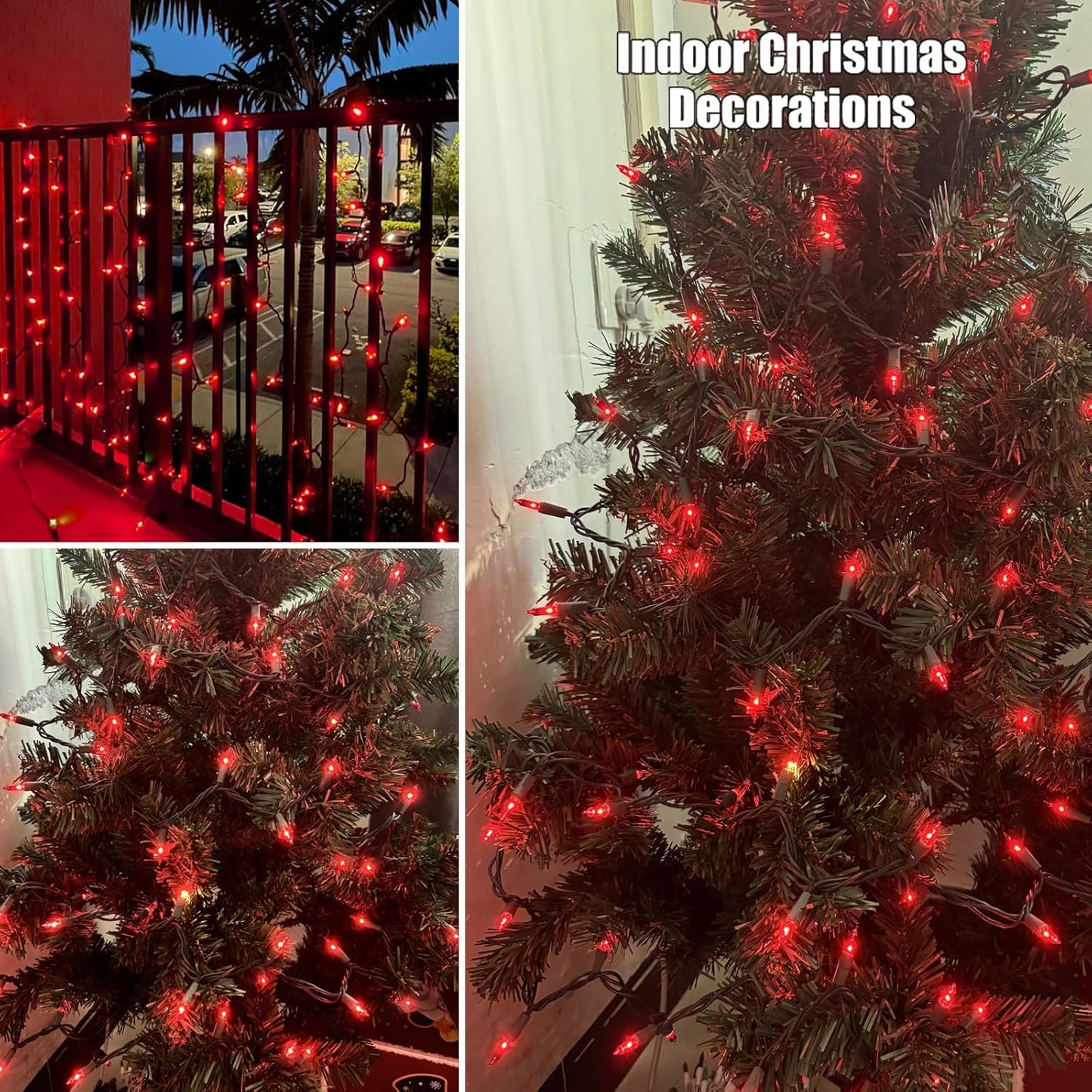 HISHINY Christmas Lights 100 Count Red Christmas Tree String Lights with Green Wire for Outdoor Indoor Christmas Decorations Wedding Decorations Valentines Day Decor,UL Certified (21feet)