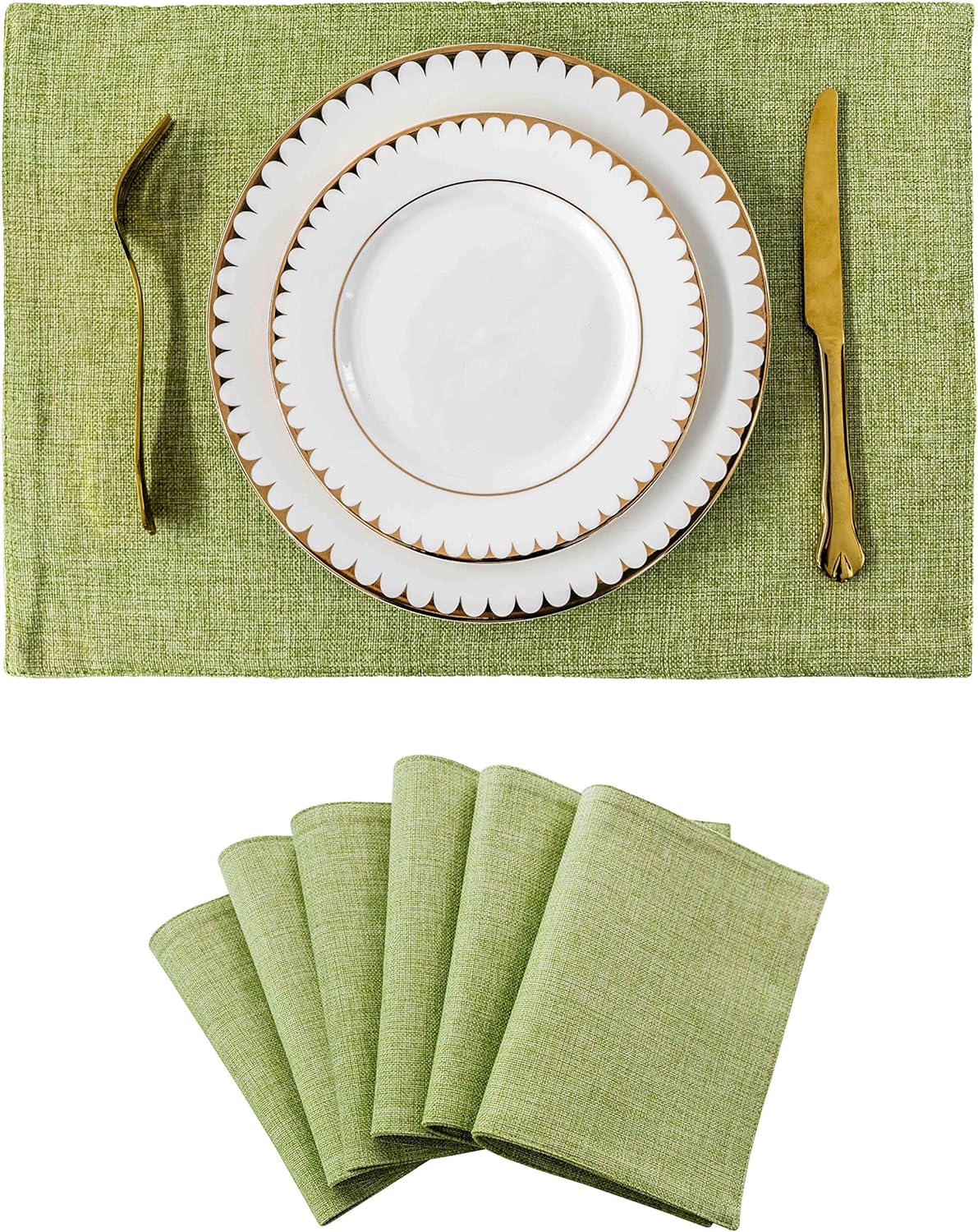 Home Brilliant Cloth Placemats Set of 6 Heat Resistant Dining Table Place Mats Kitchen Table Mats for Holiday Dinner Decor, Grass Green