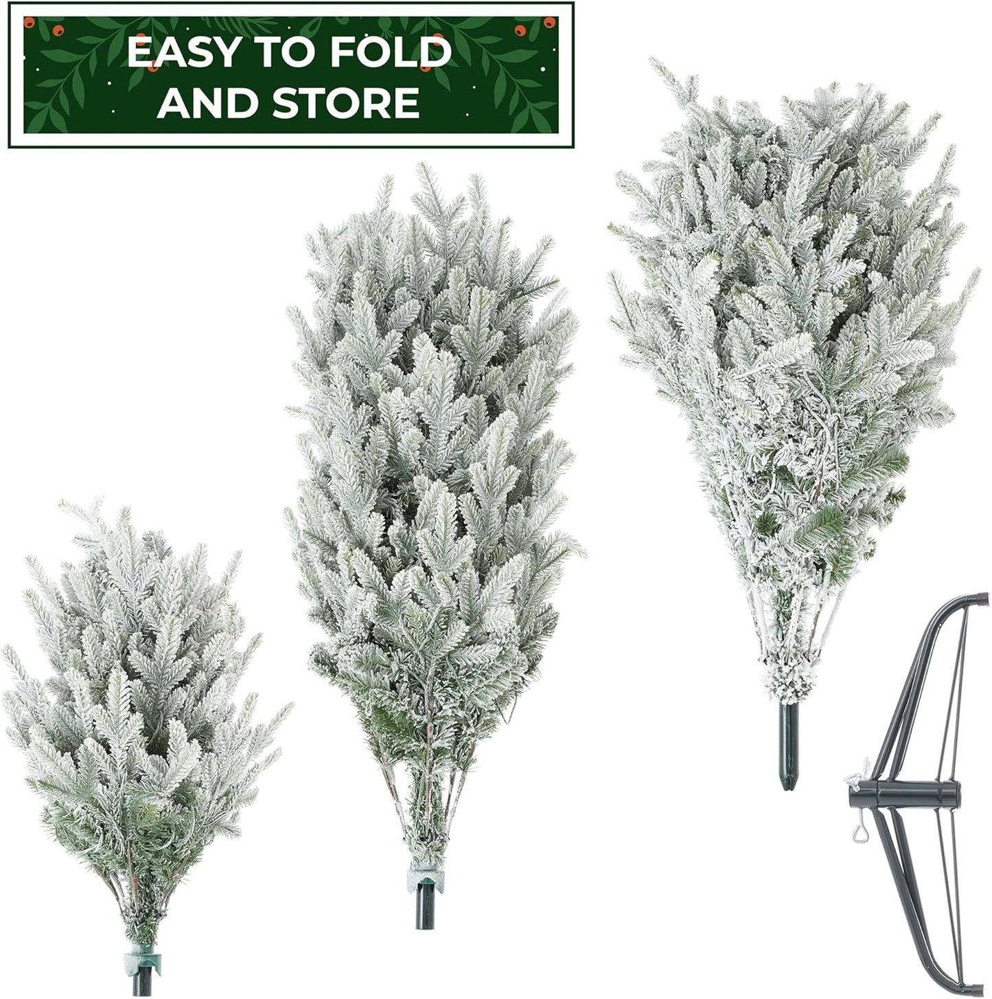 Casafield 6.5FT Pre-Lit Snow Flocked Slim Aspen Fir Artificial Holiday Christmas Tree with White & Multicolored LED Lights, Realistic Noble Fir with Metal Stand