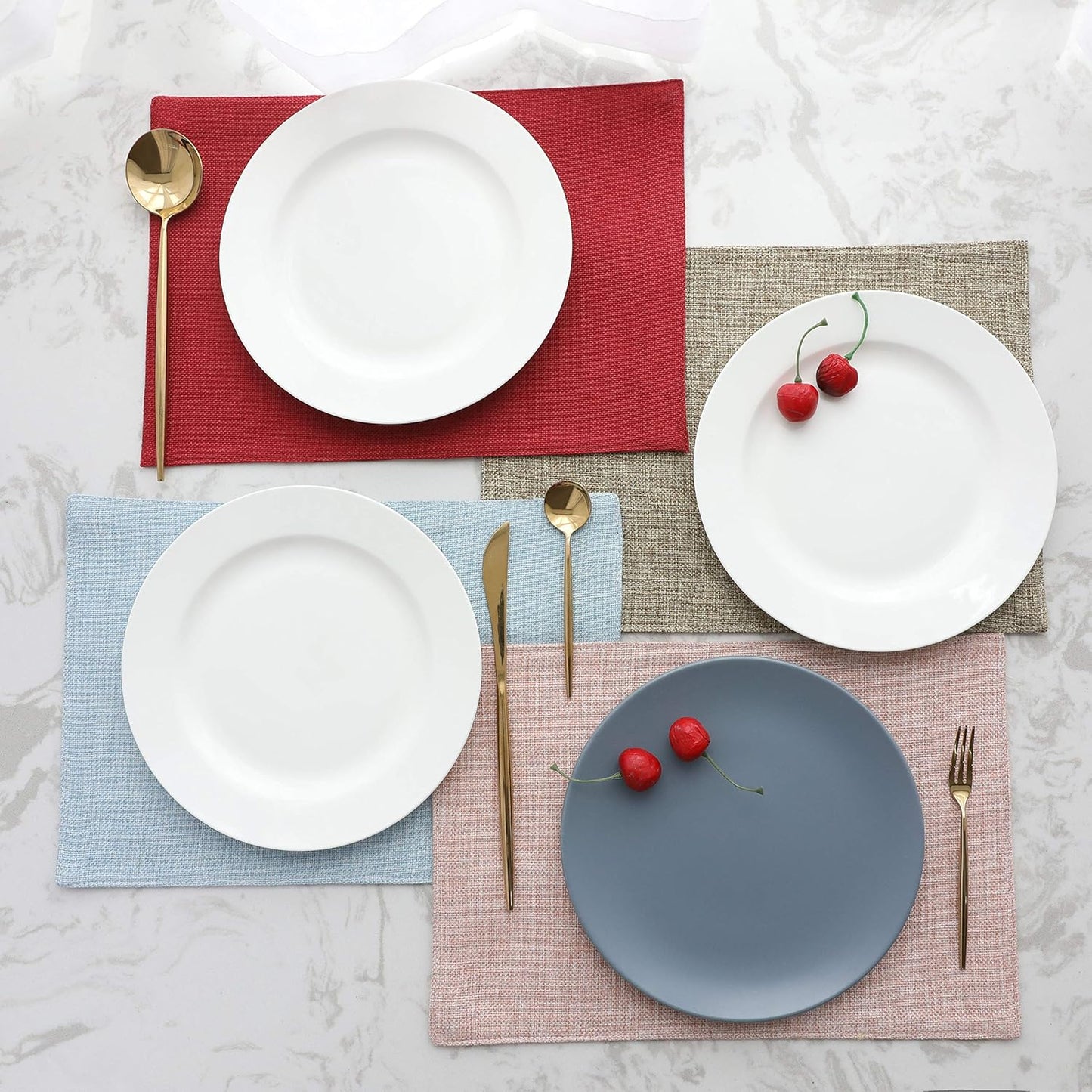 Home Brilliant Fabric Cotton Placemats Set of 6 Heat Resistant Dining Table Place Mats Kitchen Table Mats, Natural Linen