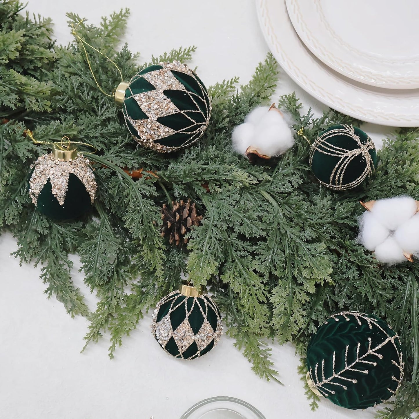 20PCS Velvet Ornaments for Christmas Tree, 2.36INCH Glitter Flocked Christmas Ornaments Decorations Balls Set Decor