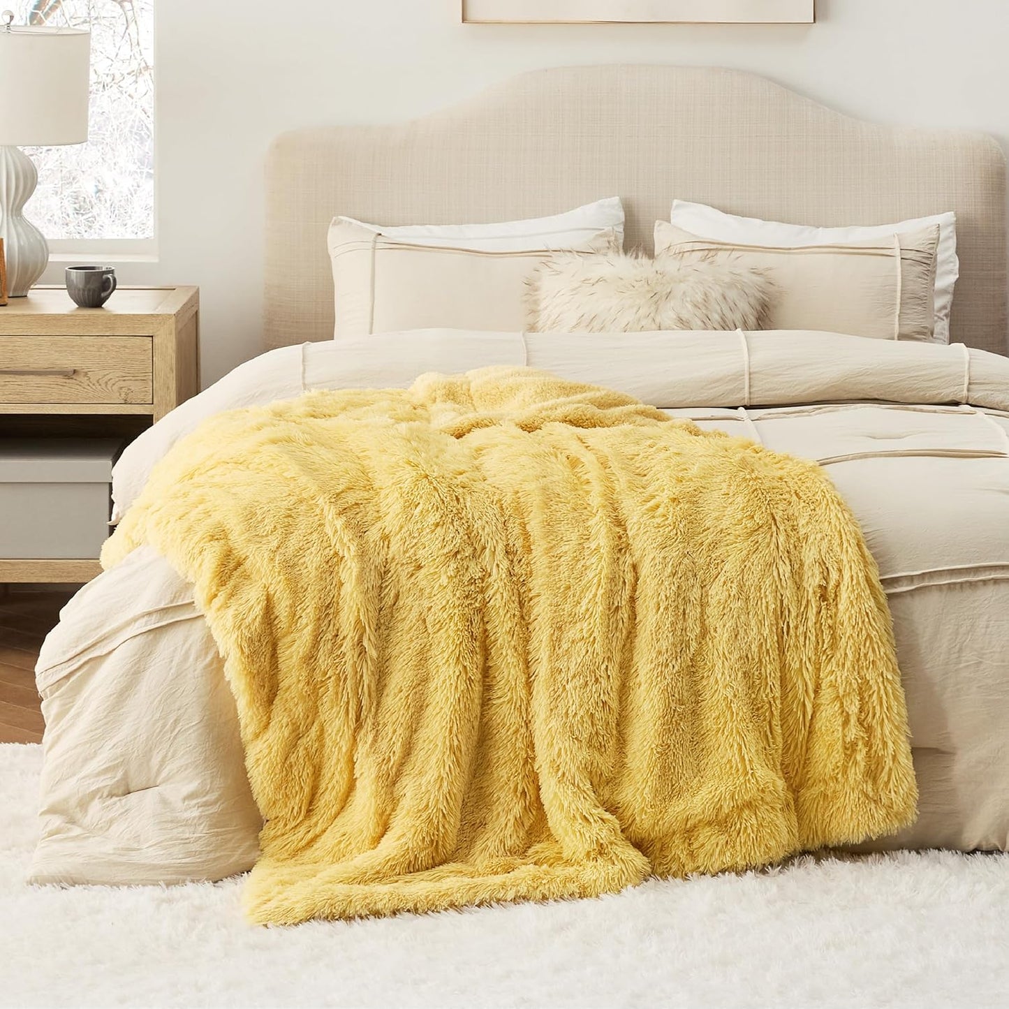 Bedsure GentleSoft Fuzzy Sherpa Faux Fur Twin Blanket Yellow Cozy Gifts for Women Men, Soft Fleece Plush Warm Thick Blanket Twin Size for Bed, Couch, Room Dorm Essentials Yellow Decor Gifts, 60x80