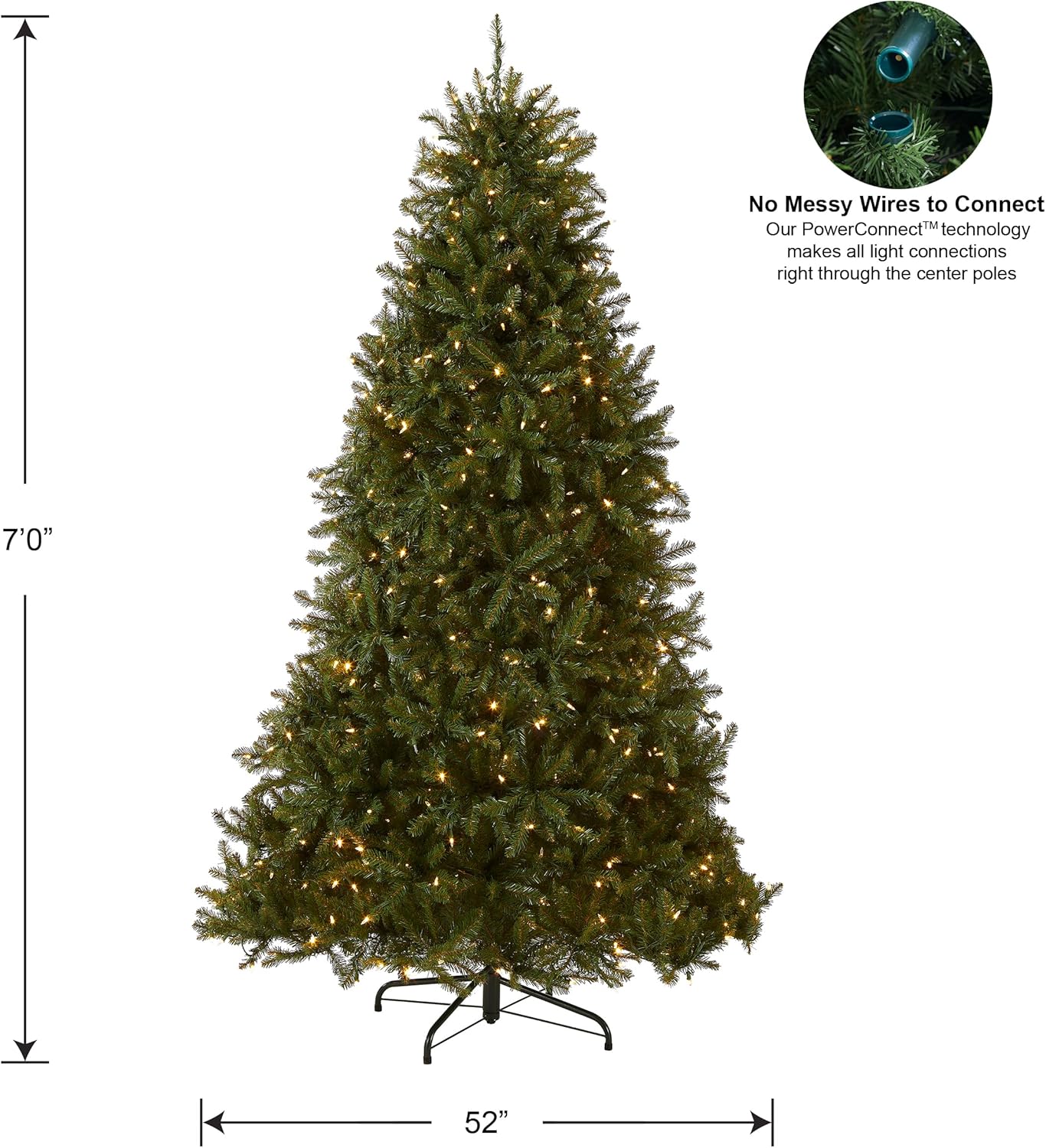 National Tree Company Pre-Lit Artificial Full Christmas Tree, Green, Dunhill Fir, Dual Color LED Lights, Includes PowerConnect and Stand, 7 Feet