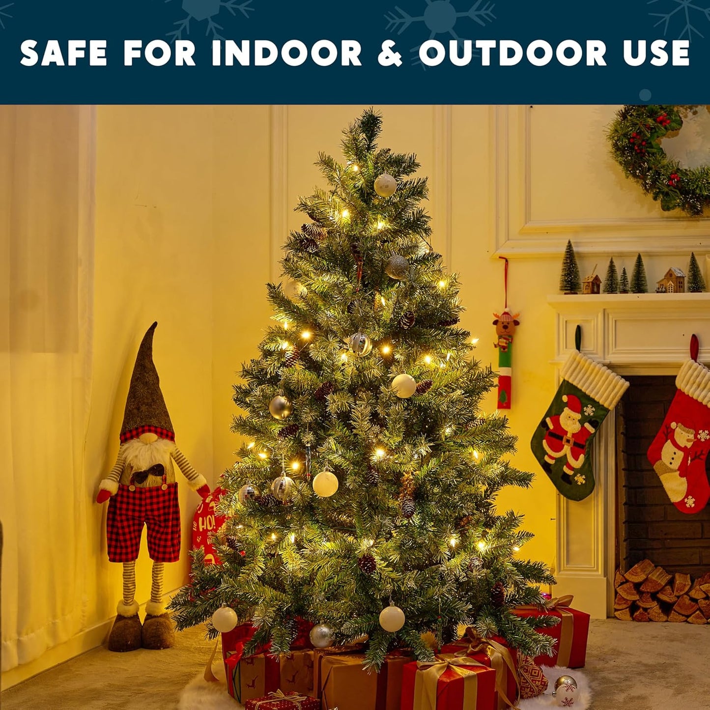 Joiedomi LED Christmas String Lights,200 Count 66.3FT Battery Operated Christmas Tree Fairy Lights with 8 Modes,Multifunction Green Wire for Xmas Decor Party Holiday House,Warm White