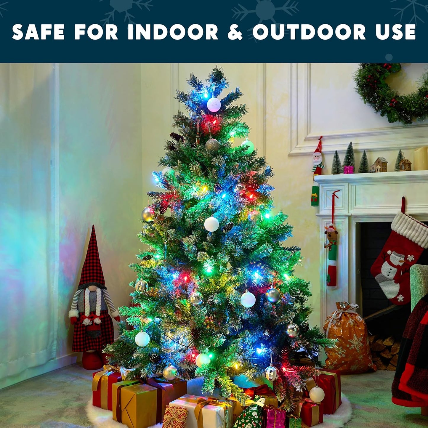 Joiedomi LED Christmas String Lights,50 Count 16.3FT Battery Operated Christmas Tree Fairy Lights with 8 Modes,Multifunction Green Wire for Xmas Decor Party Holiday House,Multicolor