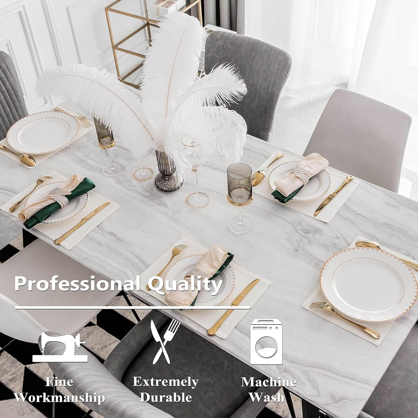 Home Brilliant Place Mats Indoor Set of 6 Cloth Place Mat Heat Resistant Dining Table Place Mats for Kitchen Table, 13 x 19 inches, Cream