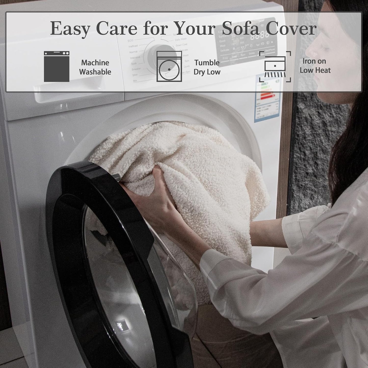 Couch Cushion Covers for Sectional Sofa, Stretch Soft Sofa Slipcovers Washable Wear-Resistant Universal Furniture Protector for Living Room(1 Piece Loveseat Cover, Ivory)