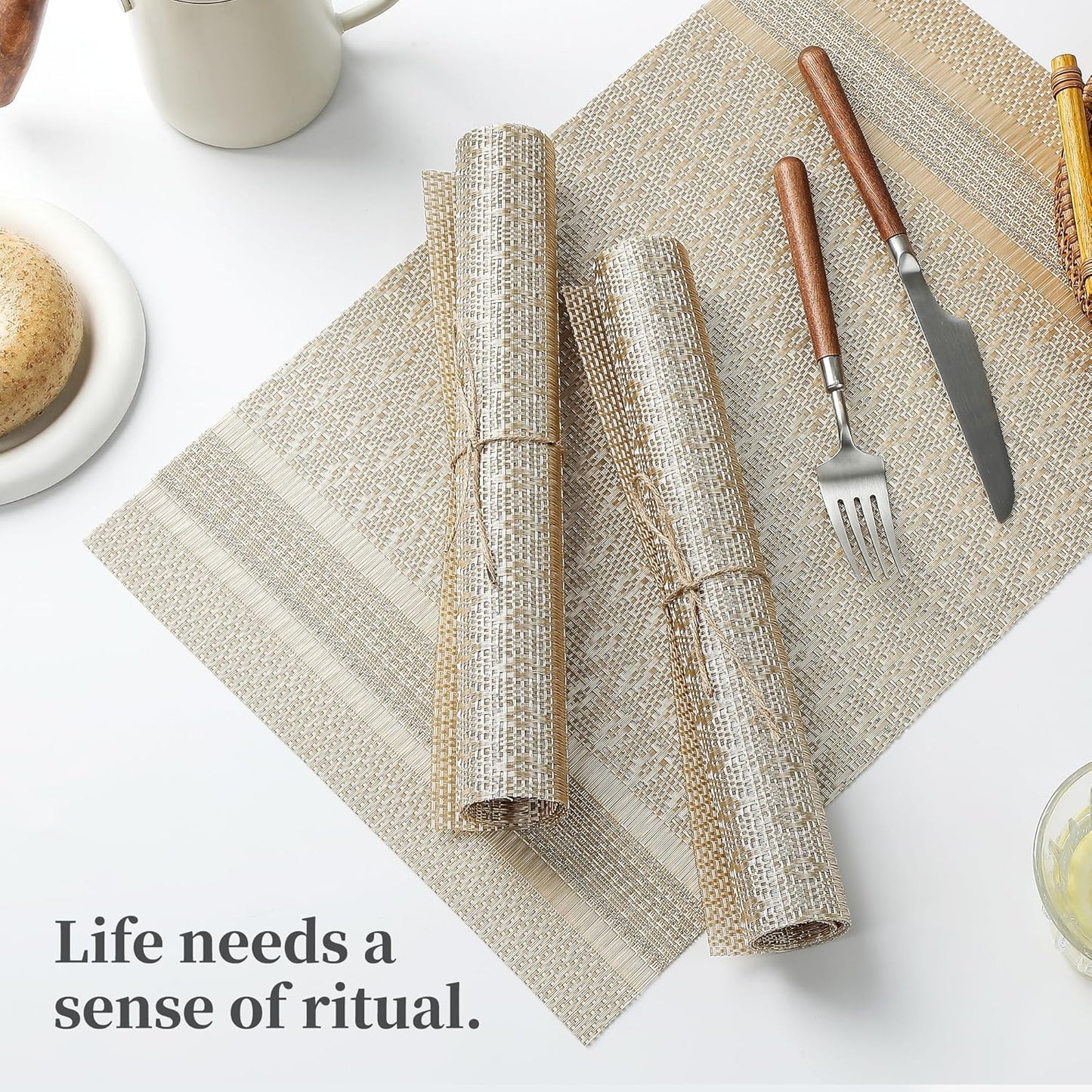 Leetaltree Stardust Yellow Placemats Set of 4 - Heat Resistant Non-Slip Place mats for Dining Table, Washable Durable PVC Vinyl Woven Table Mats(Stardust Yellow, 4)